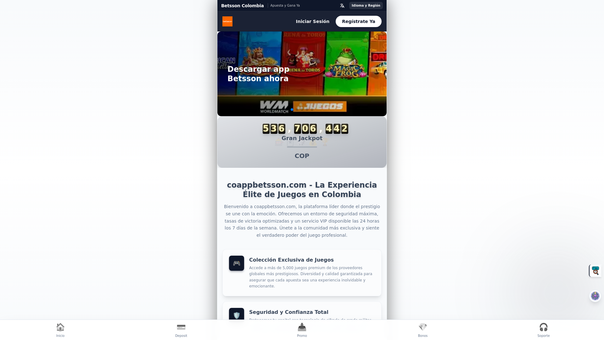 website screenshot of https://coappbetsson.com/