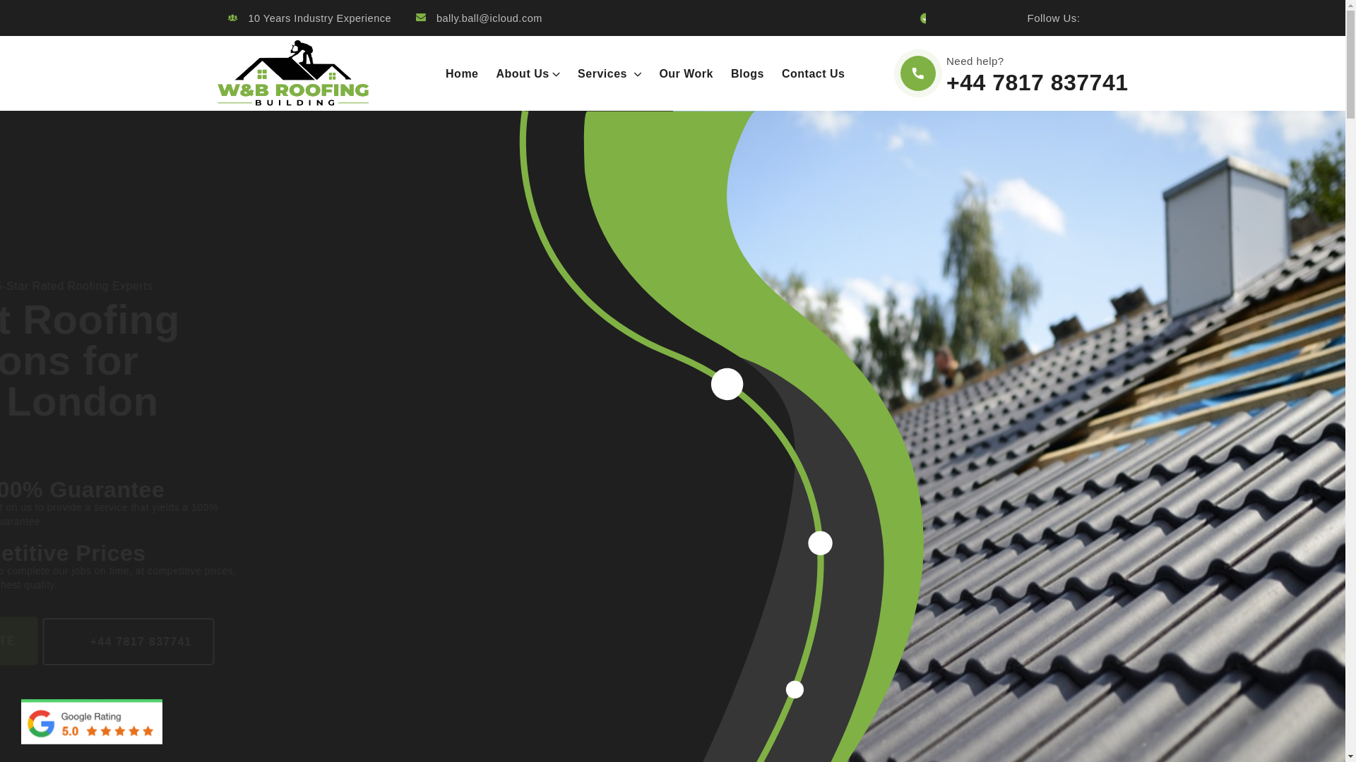 website screenshot of https://wandbroofing.co.uk/