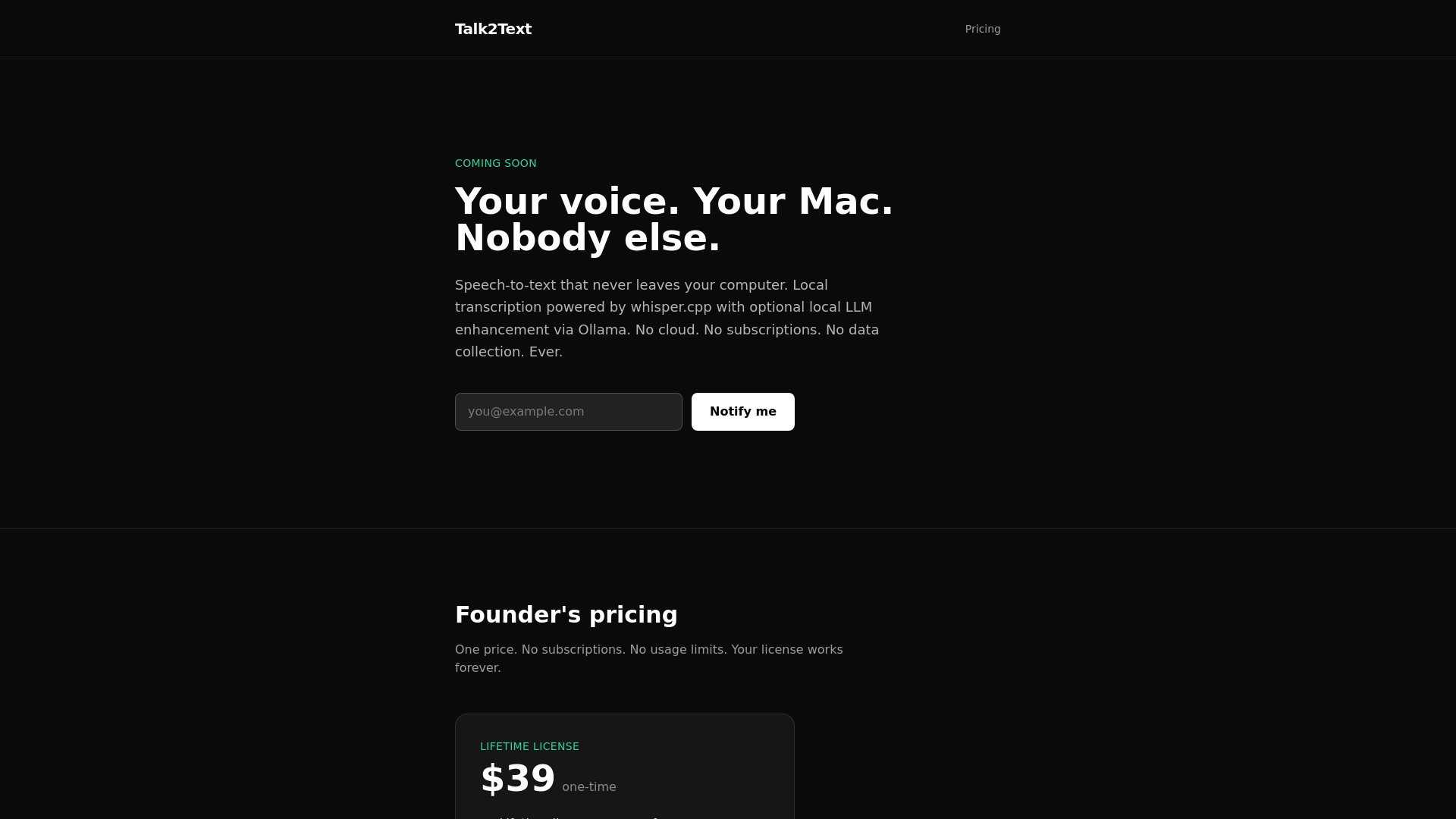 website screenshot of https://talk2text.cc/