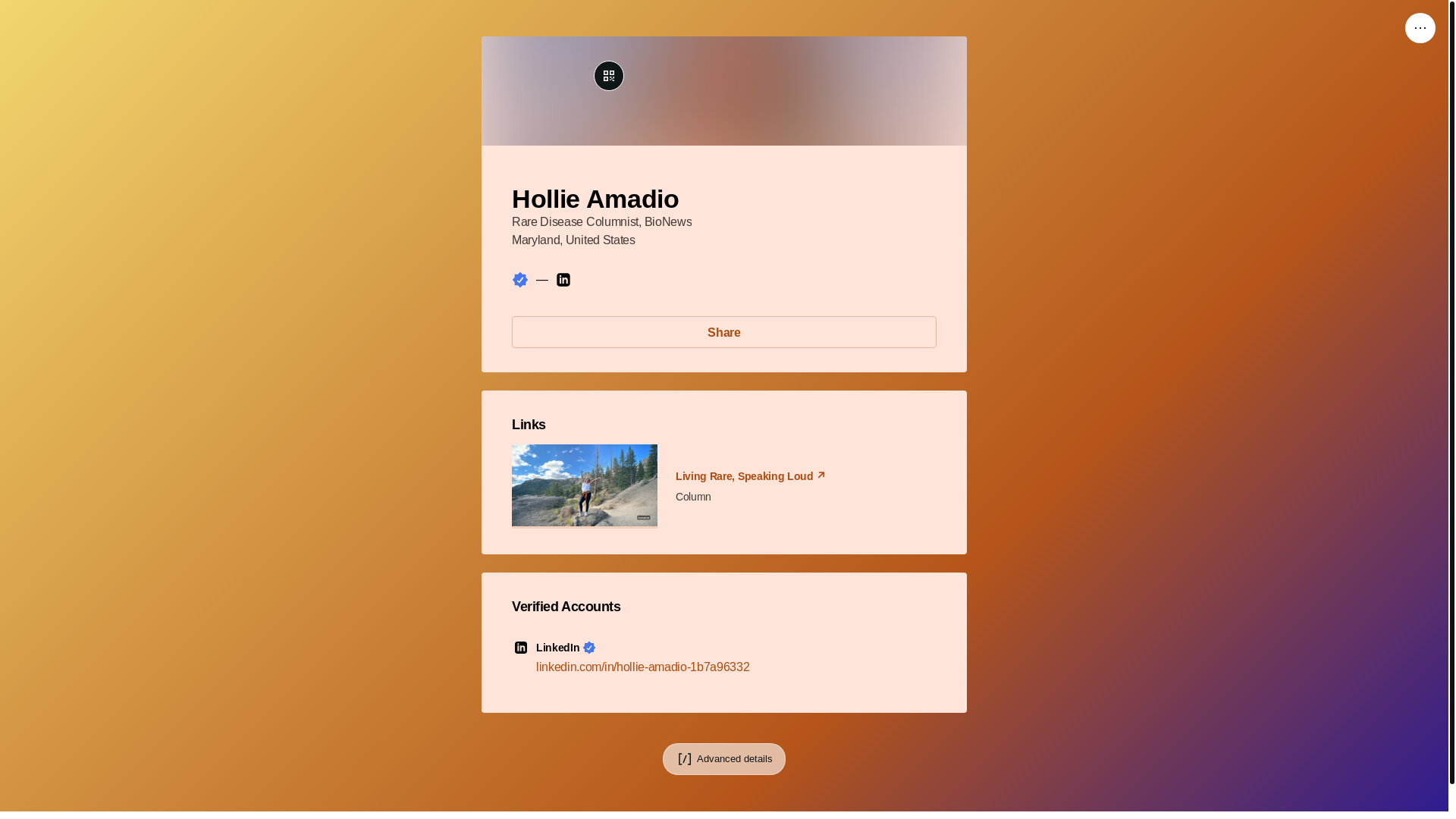 website screenshot of https://hollieamadio.link/
