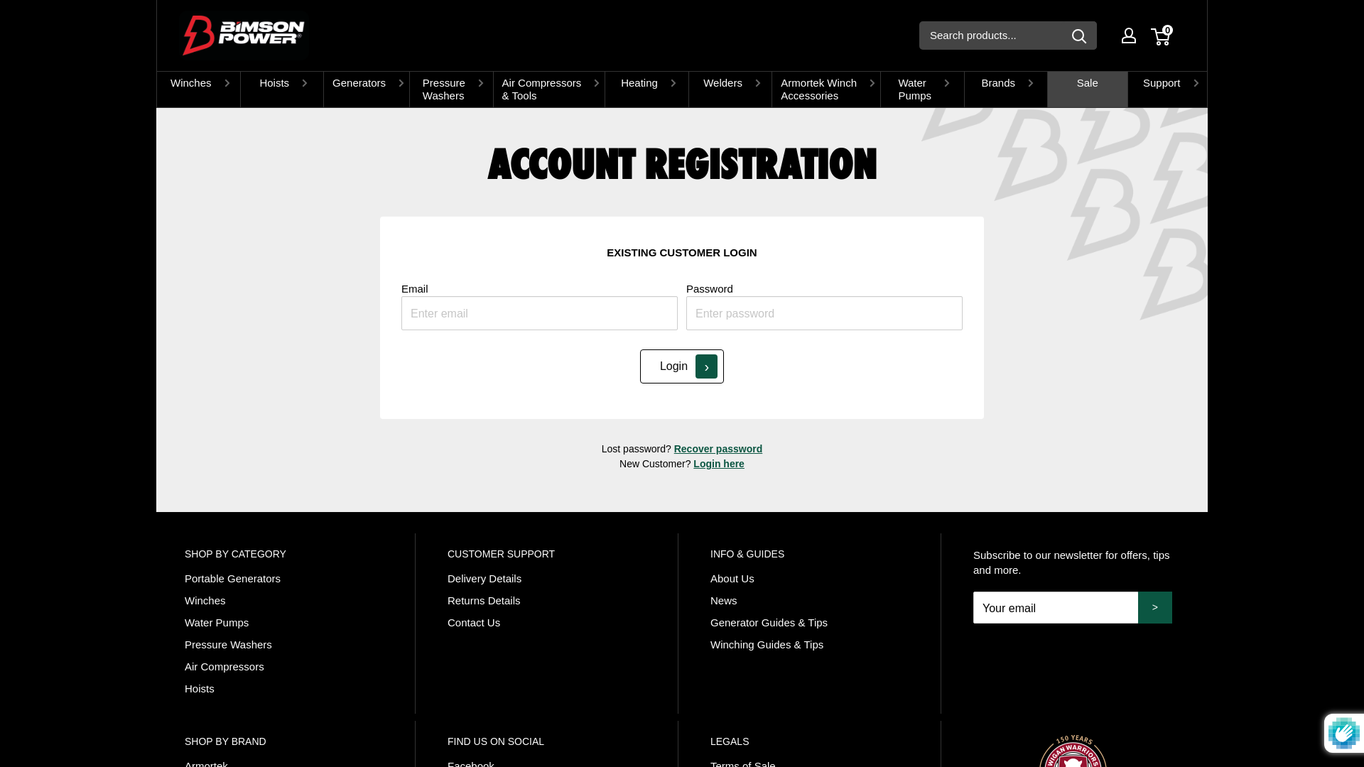 website screenshot of https://www.bimsonpower.com/account/login