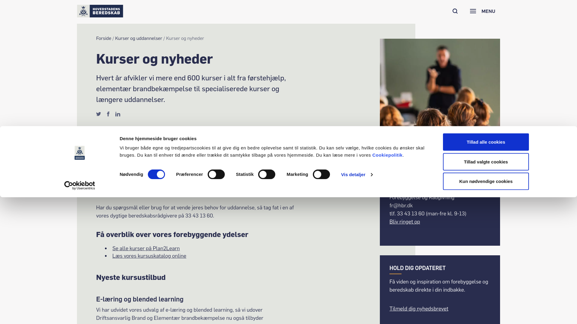 website screenshot of https://hbr.dk/kurser-og-uddannelser/aabne-kurser/