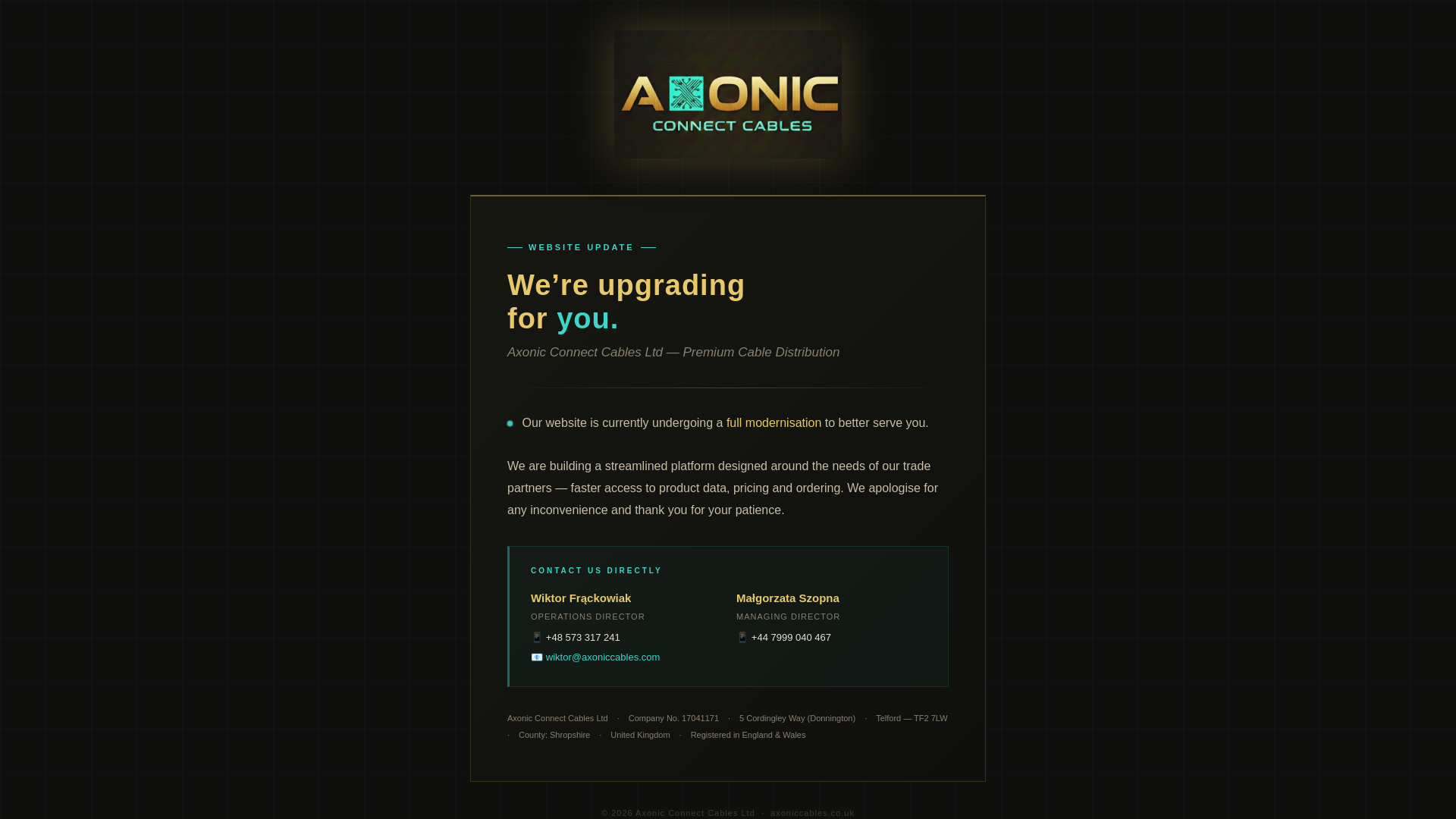 website screenshot of https://axoniccables.pl/
