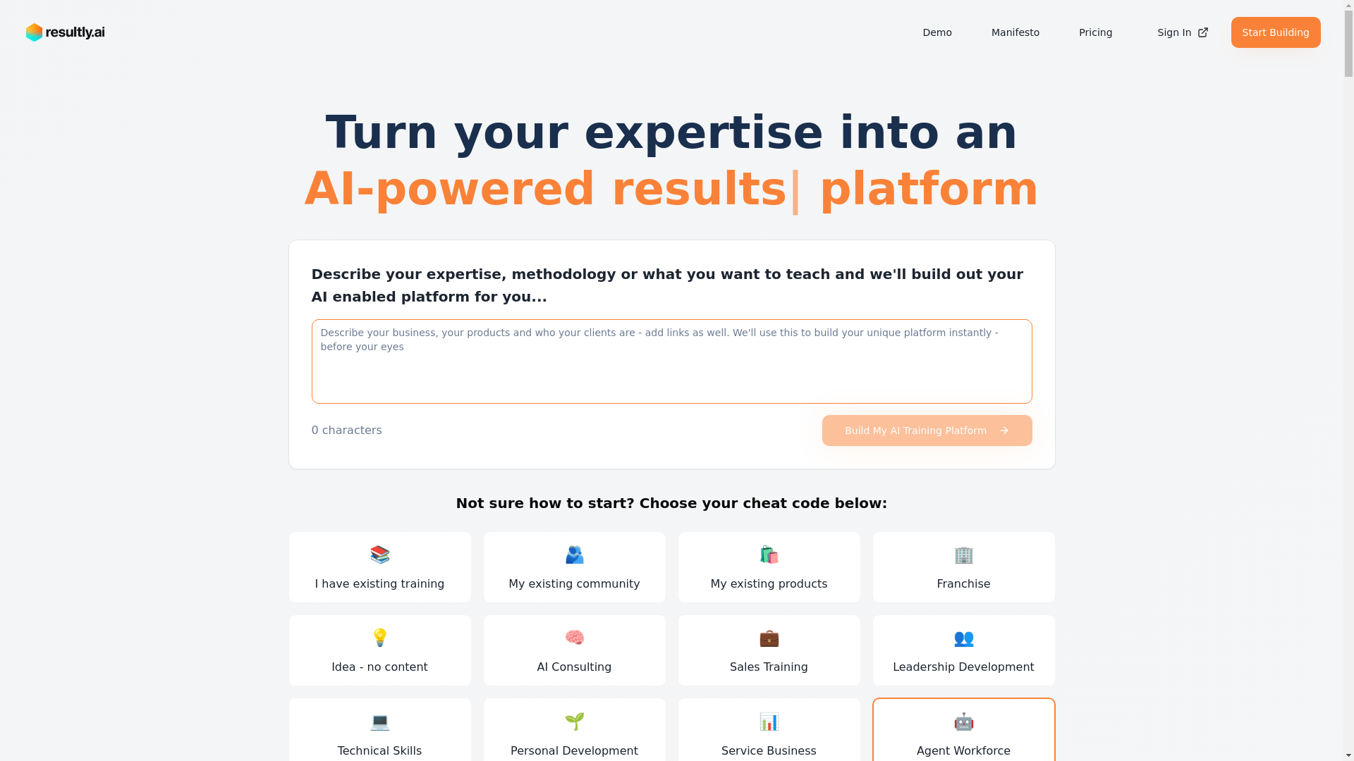 website screenshot of https://resultlysite.com/