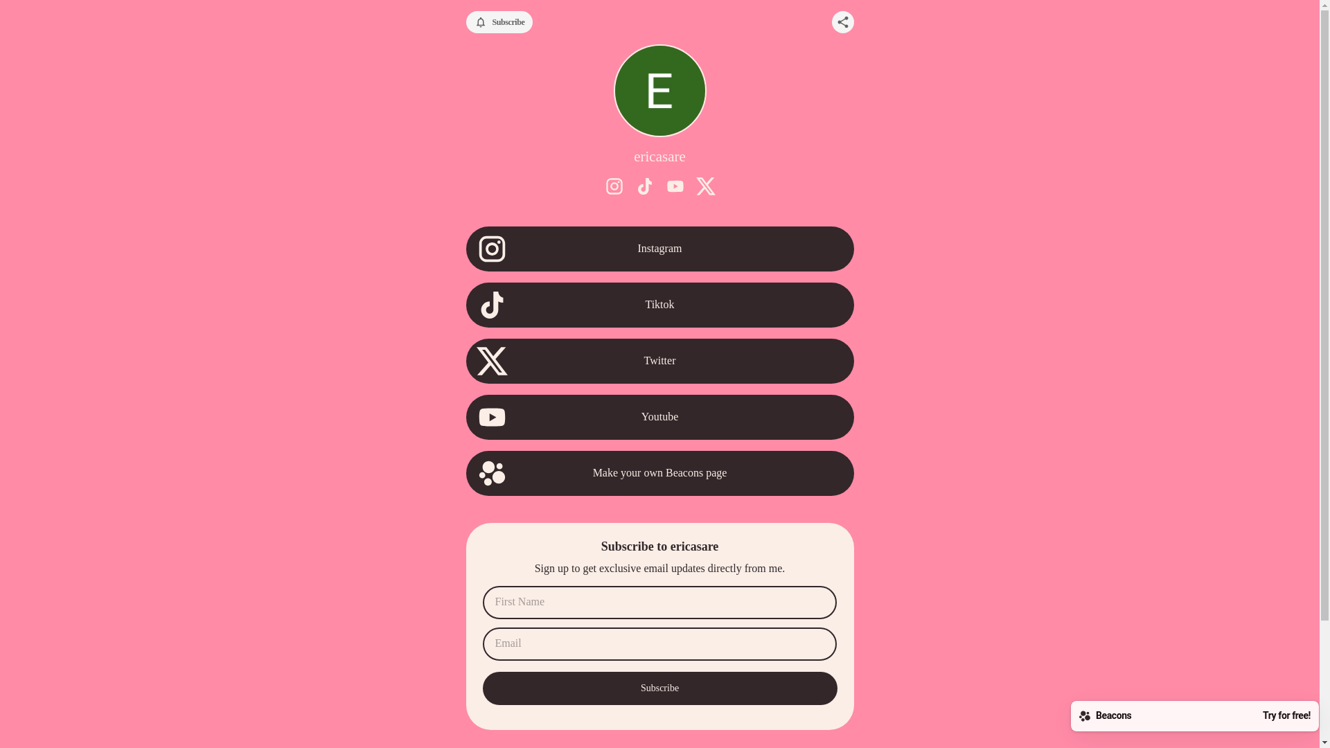 website screenshot of https://ericasare.store/