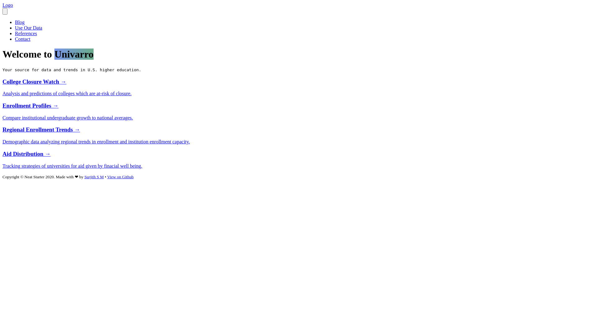 website screenshot of https://univarro.pages.dev/
