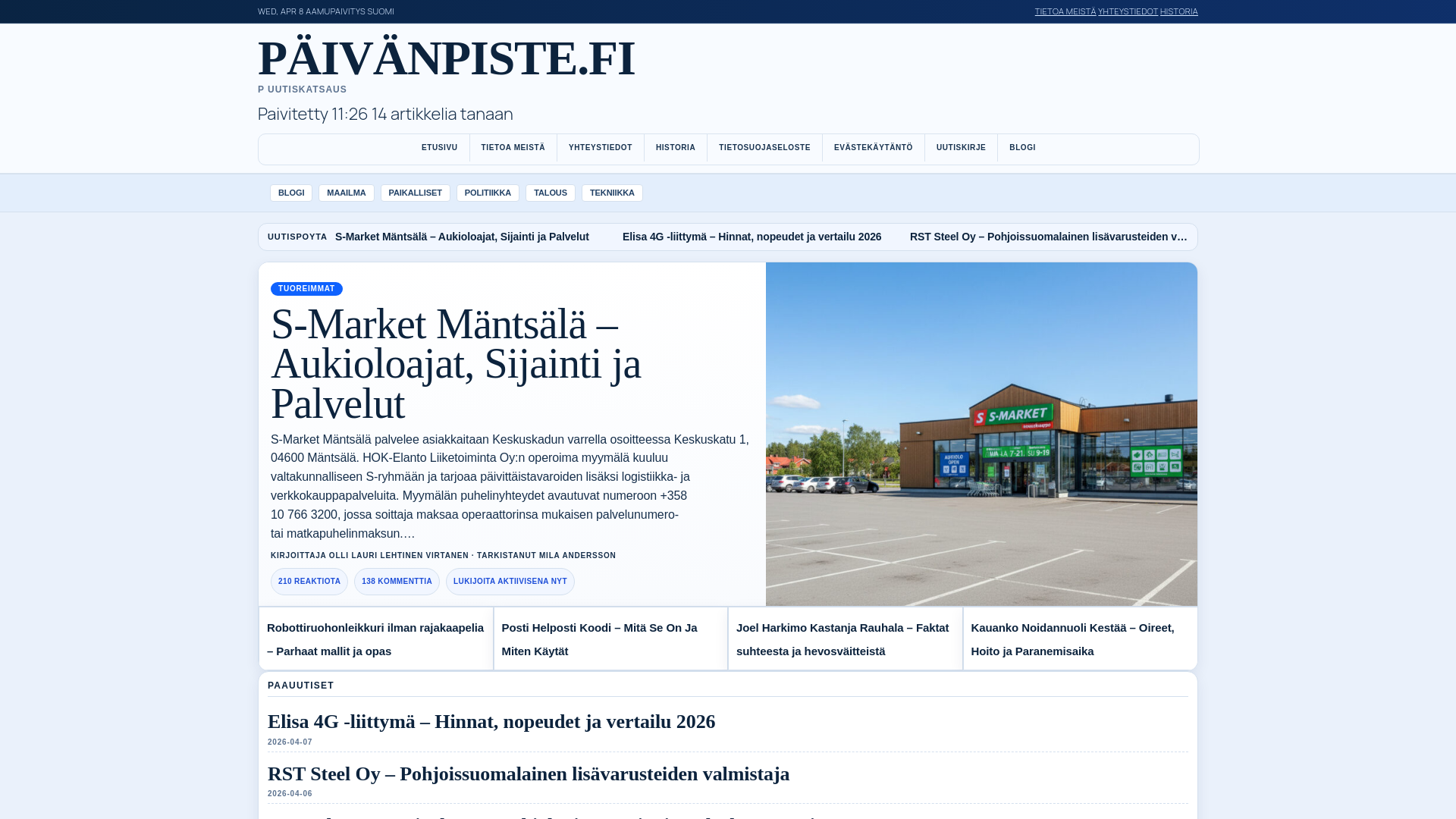 website screenshot of https://xn--pivnpiste-v2ac.fi