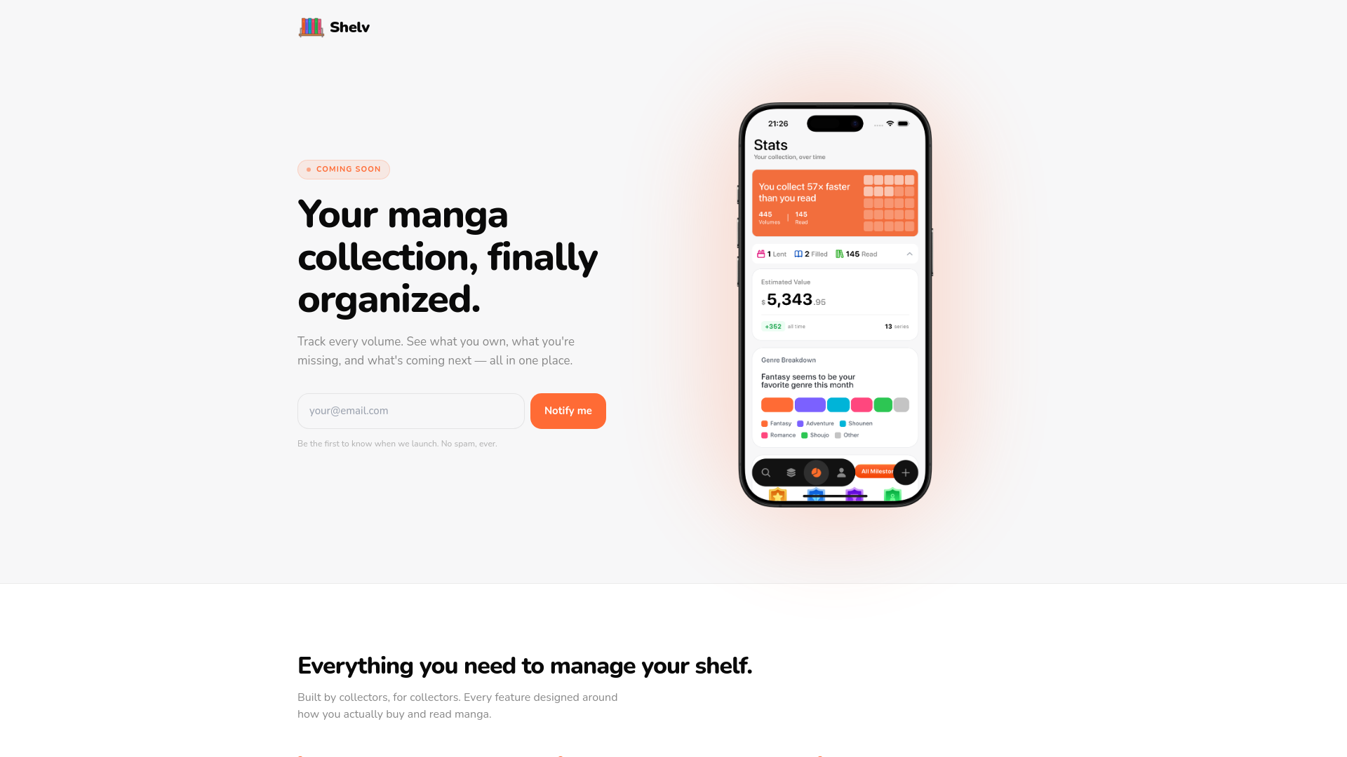 website screenshot of https://getshelv.app
