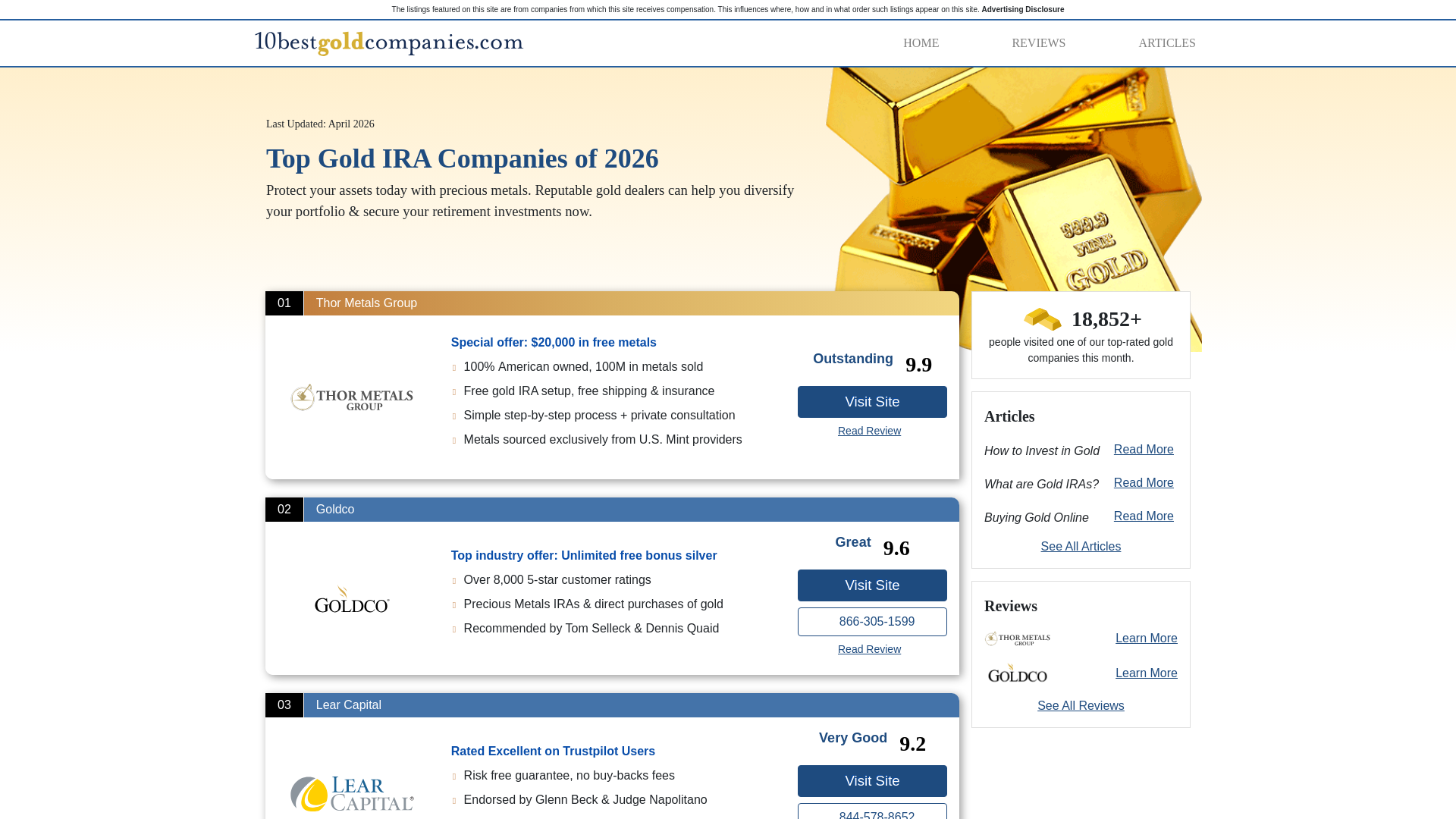 website screenshot of https://10bestgoldcompanies.com/