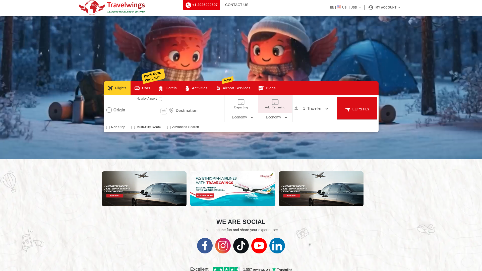 website screenshot of https://travelwings.com