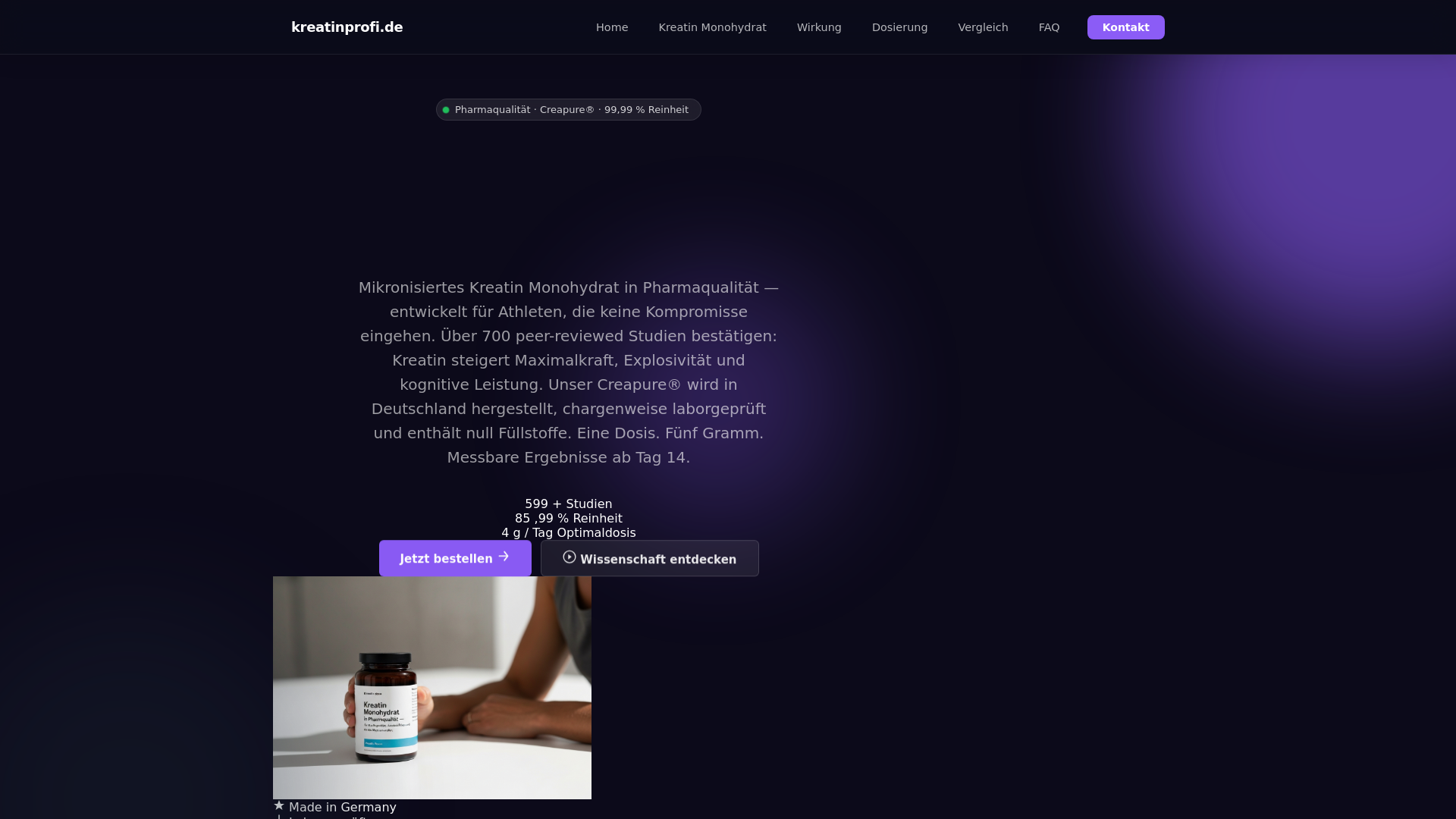 website screenshot of https://kreatinprofi.de