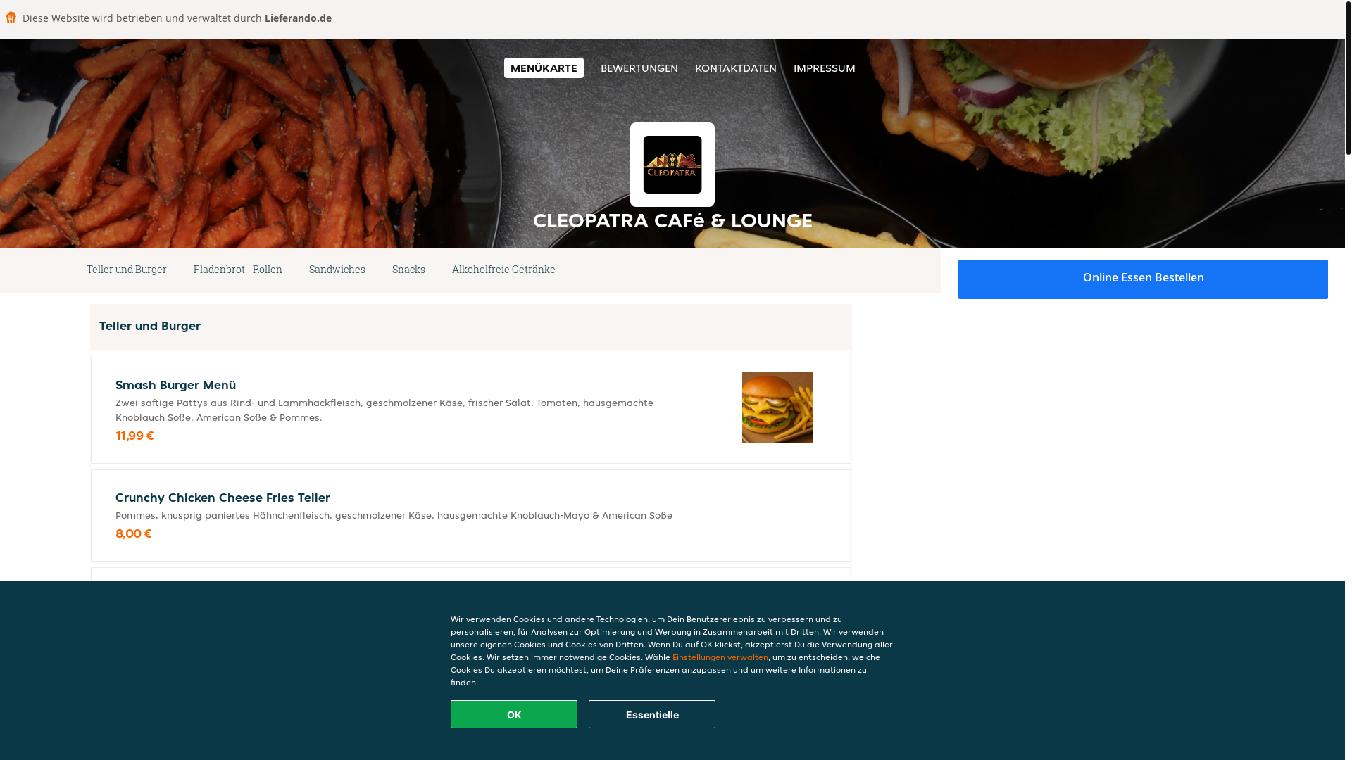 website screenshot of https://cleopatracafelounge-badsegeberg.de/