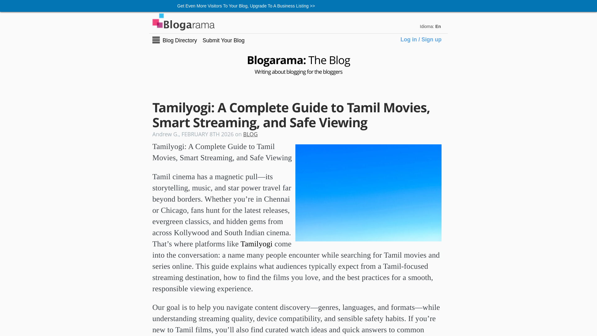 website screenshot of https://www.blogarama.com/blog/tamilyogi-complete-guide-tamil-movies-smart-streaming-safe-viewing