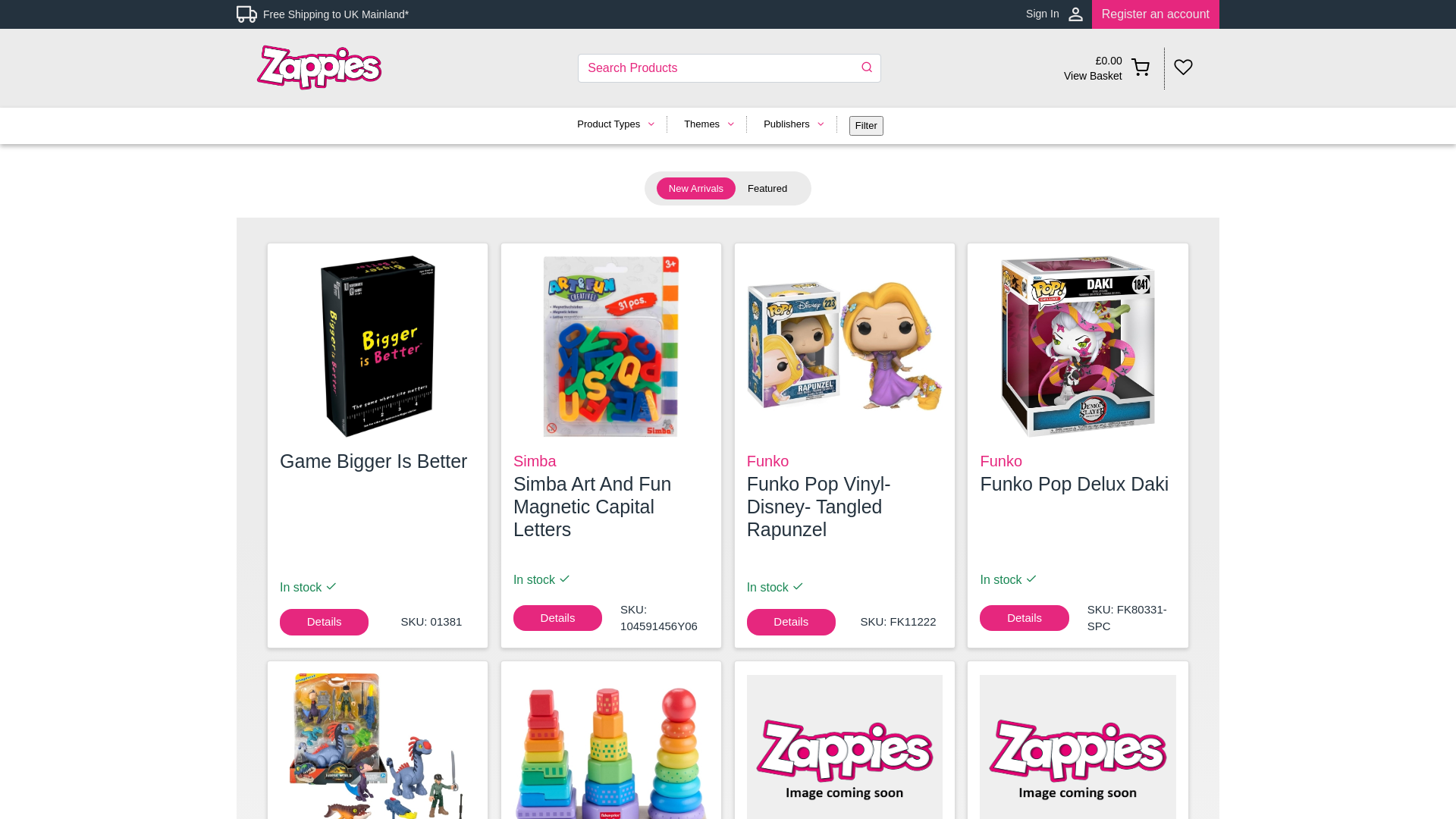 website screenshot of https://zappies.com/