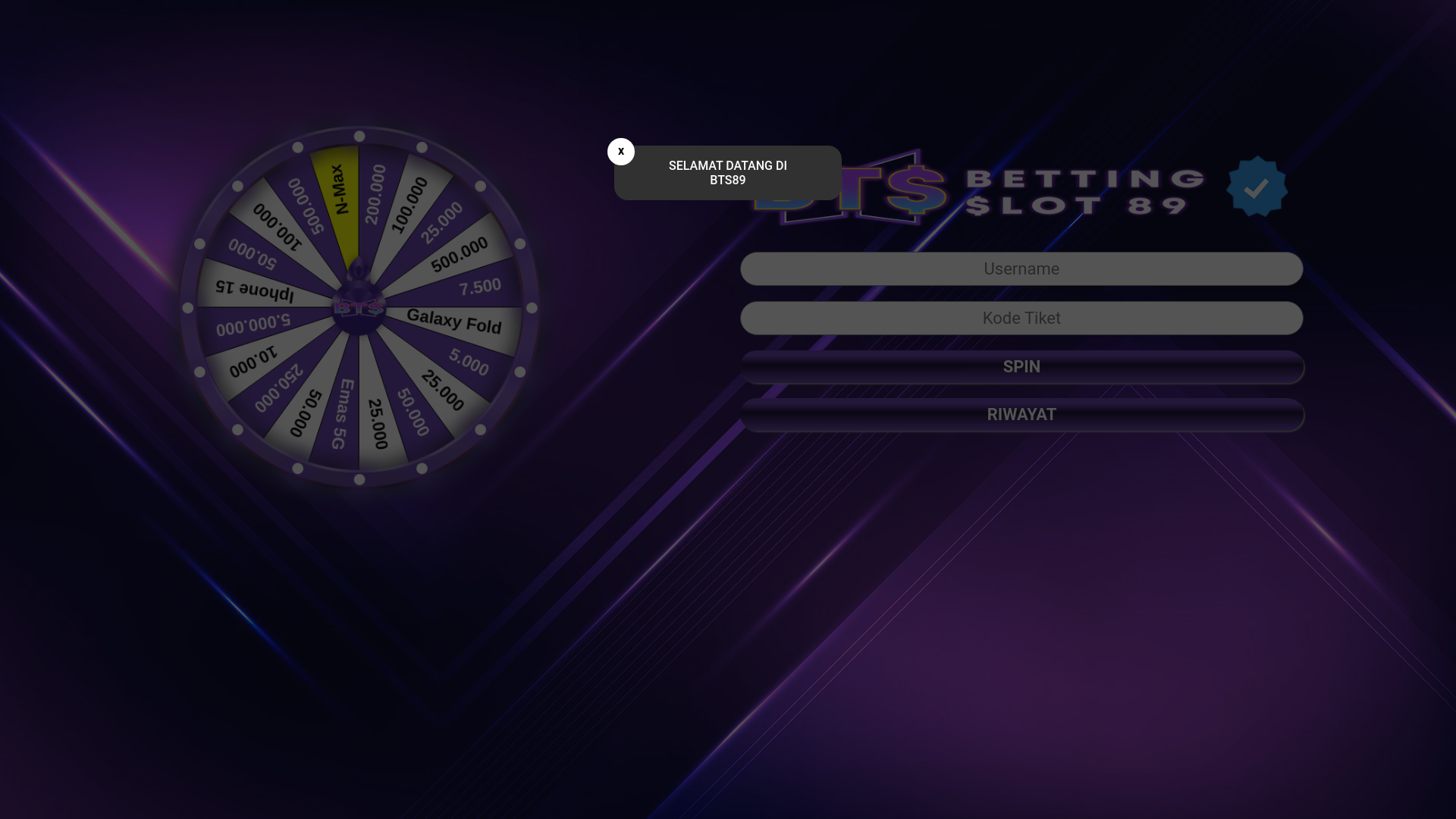 website screenshot of https://spinbts89d.com/