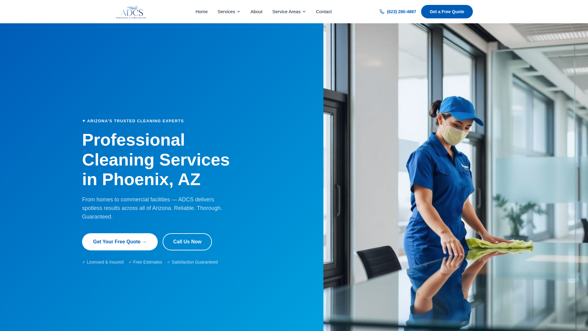 website screenshot of https://adcscleaningservices.com