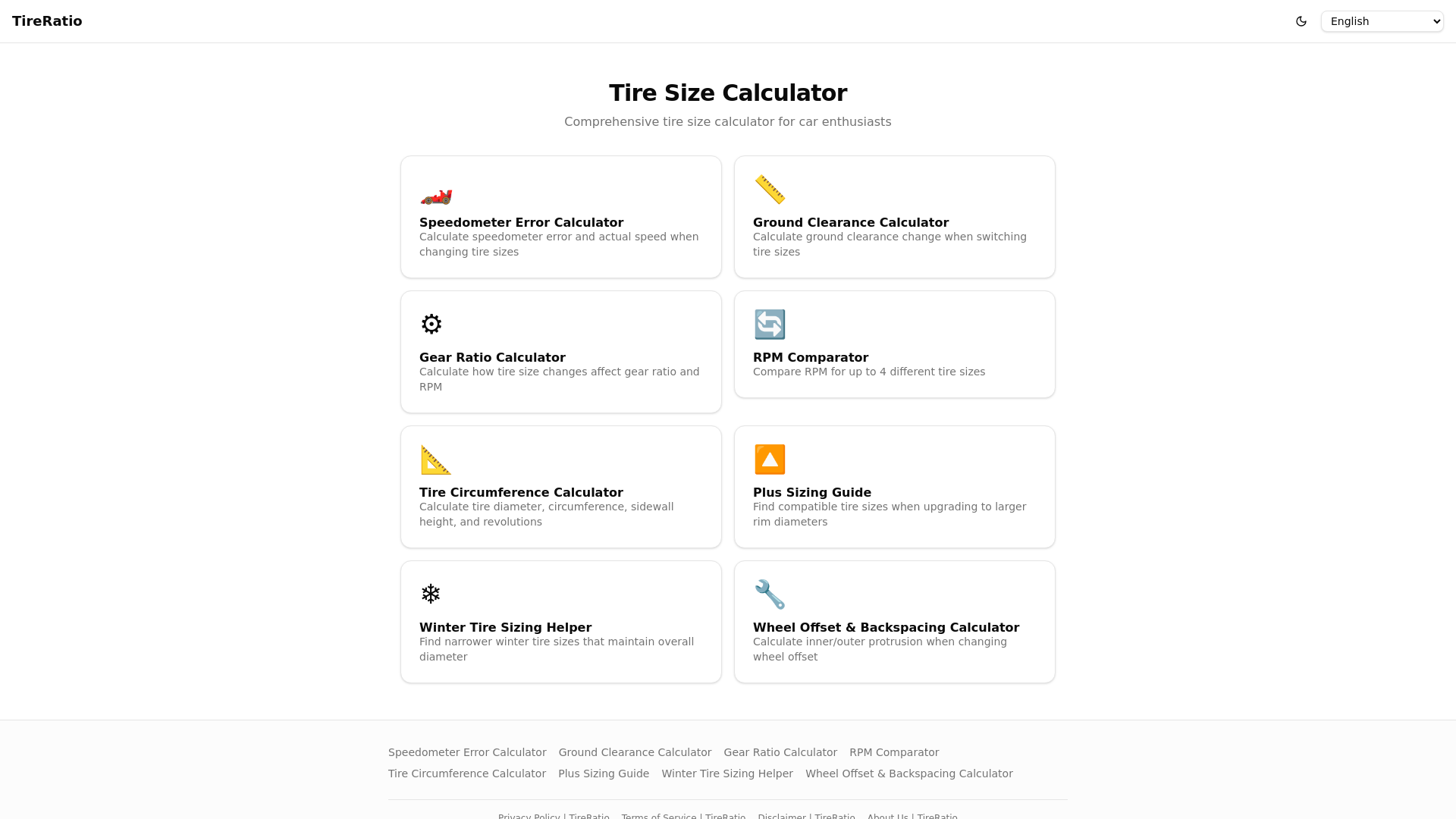 website screenshot of https://tireratio.com/
