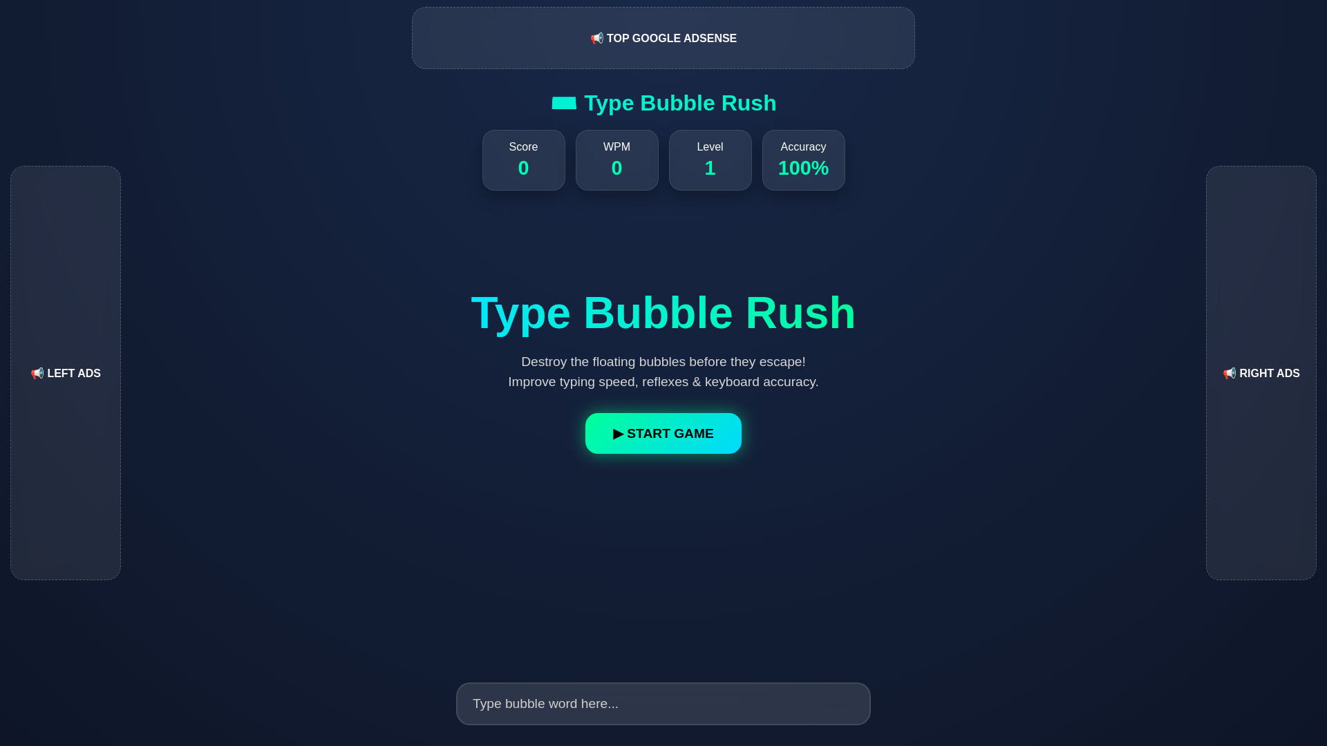 website screenshot of https://type-bubble-rush.pages.dev/