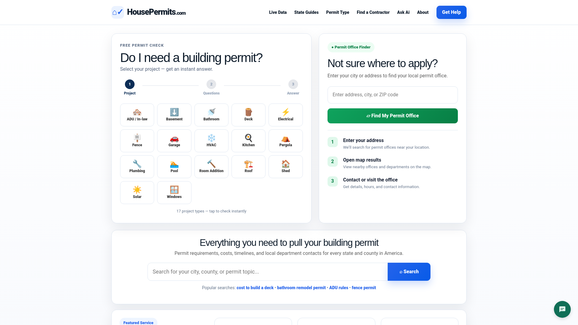 website screenshot of https://housepermits.com/