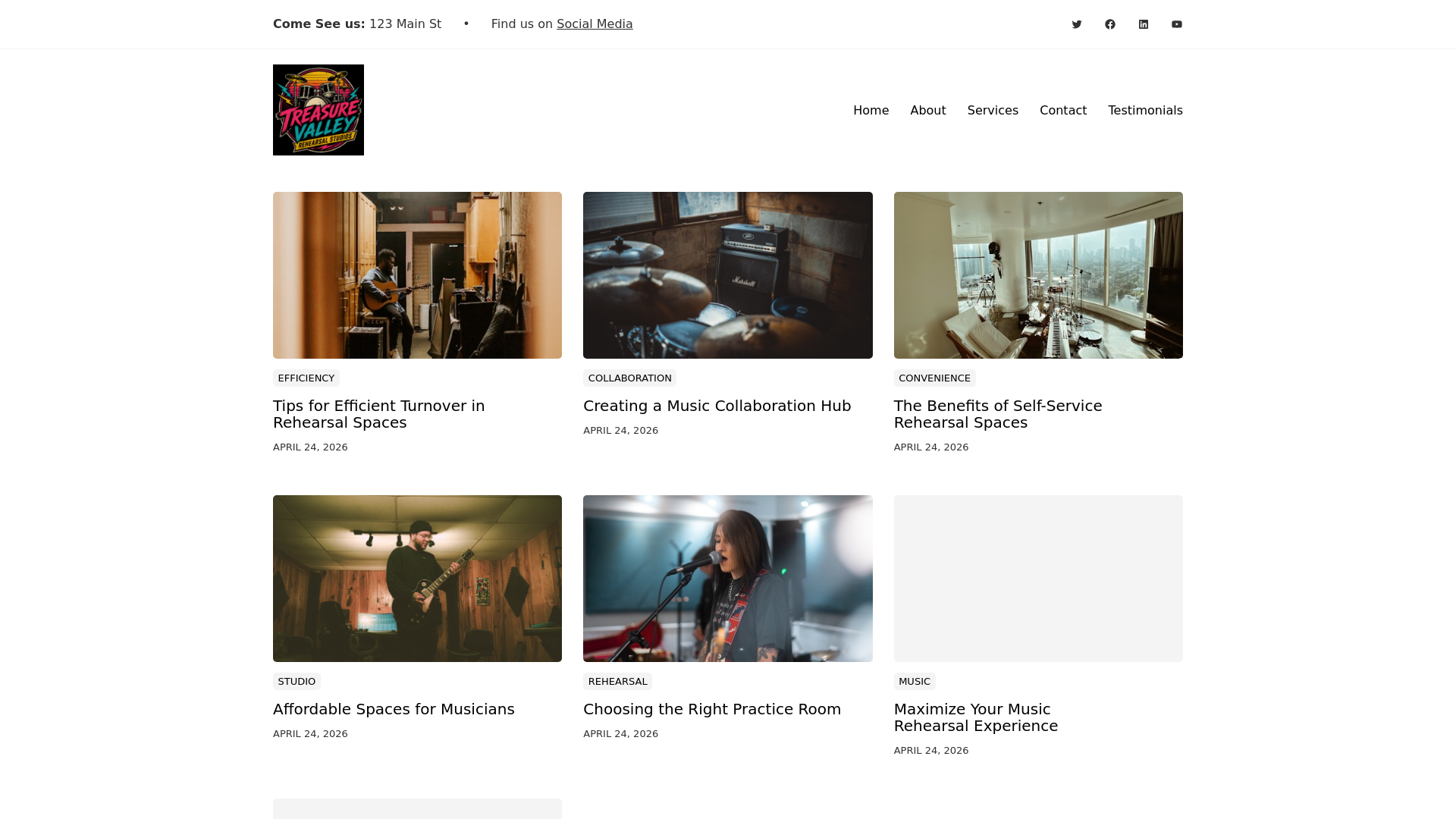 website screenshot of https://treasurevalleyrehearsalstudios.com/