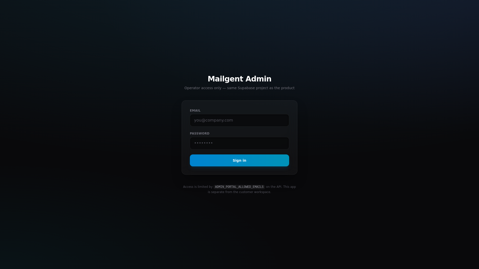 website screenshot of https://mailgent-admin.pages.dev/
