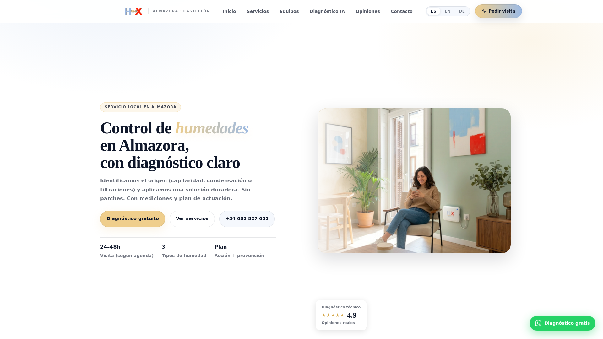website screenshot of https://humedadesenalmazora.com