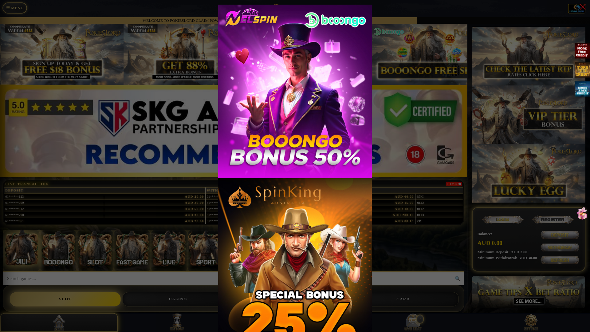 website screenshot of https://pokieslord.work/