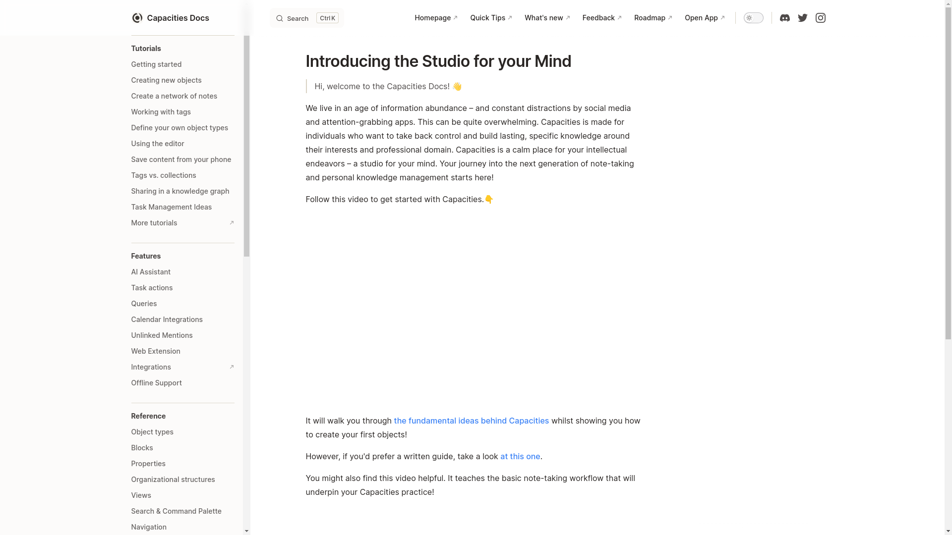 website screenshot of https://capacities-documentation.pages.dev/