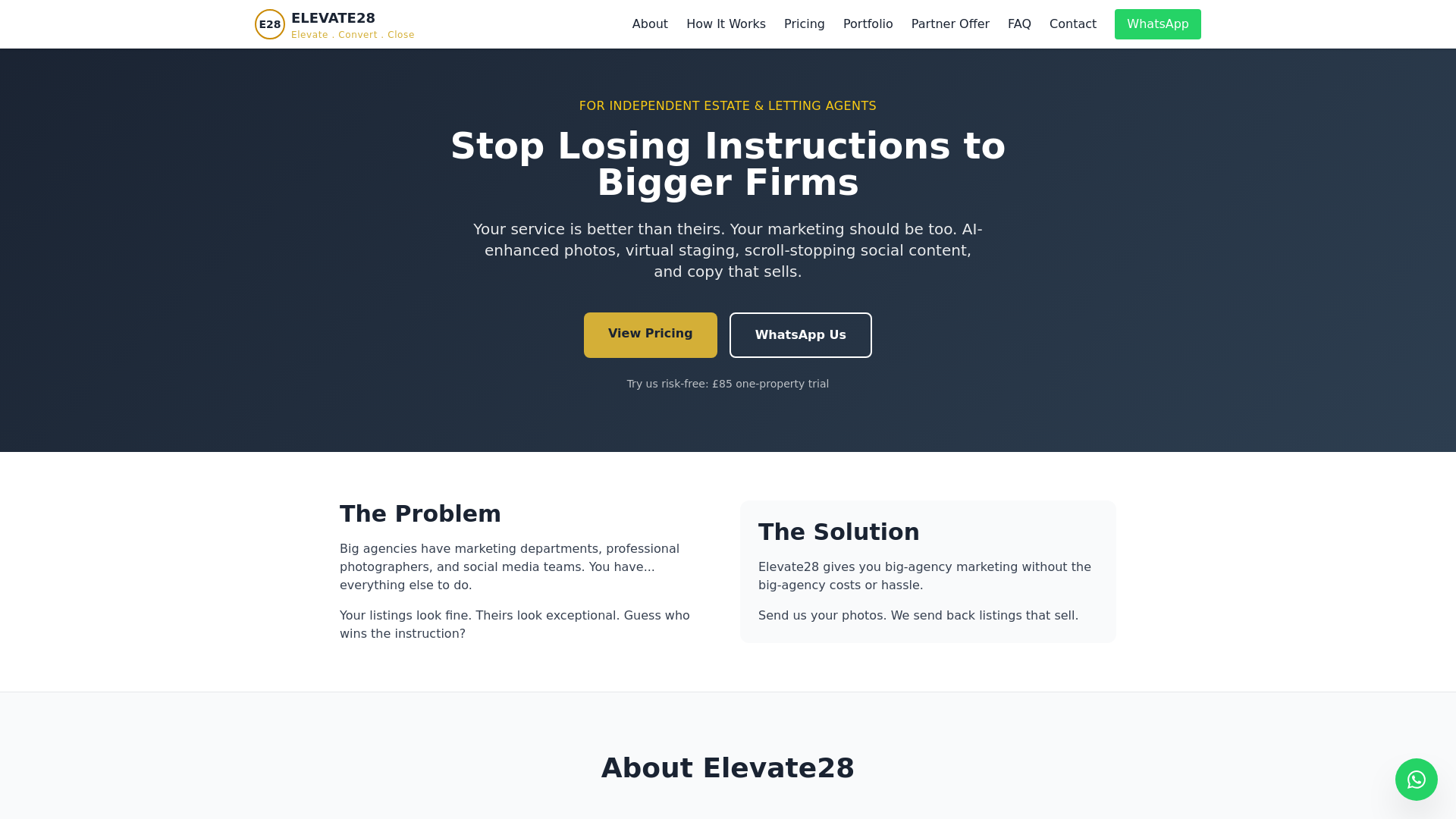 website screenshot of https://elevate28.co.uk