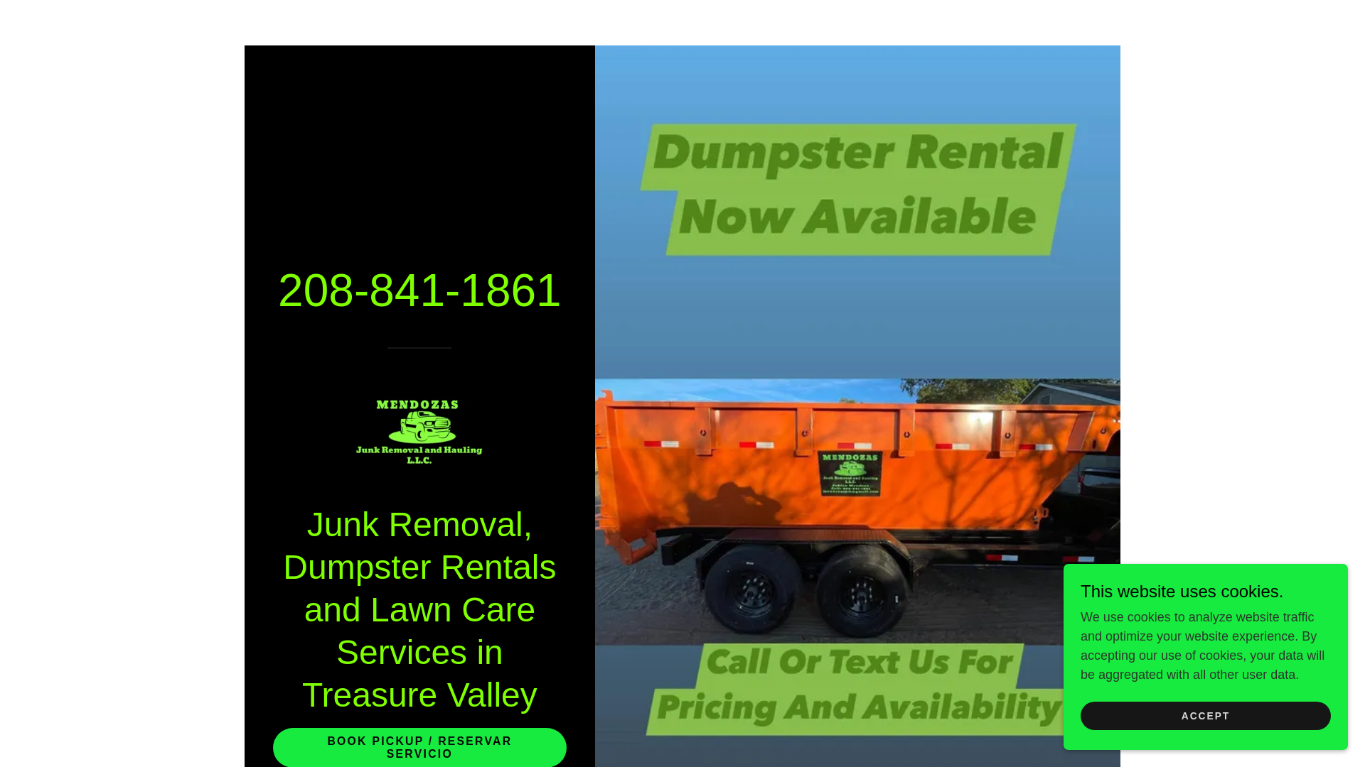 website screenshot of https://mendozasjunkremovalandhauling.com/