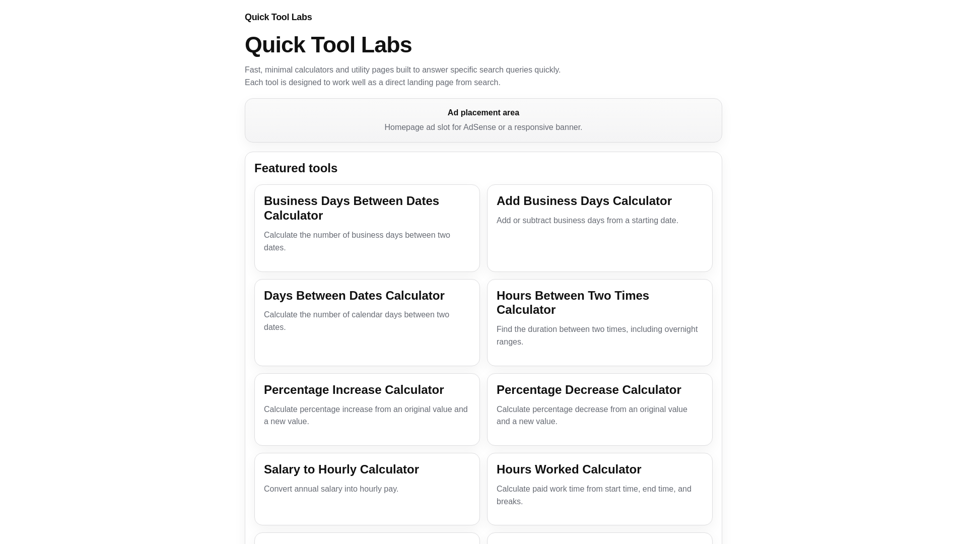 website screenshot of https://quicktoollabs.com/