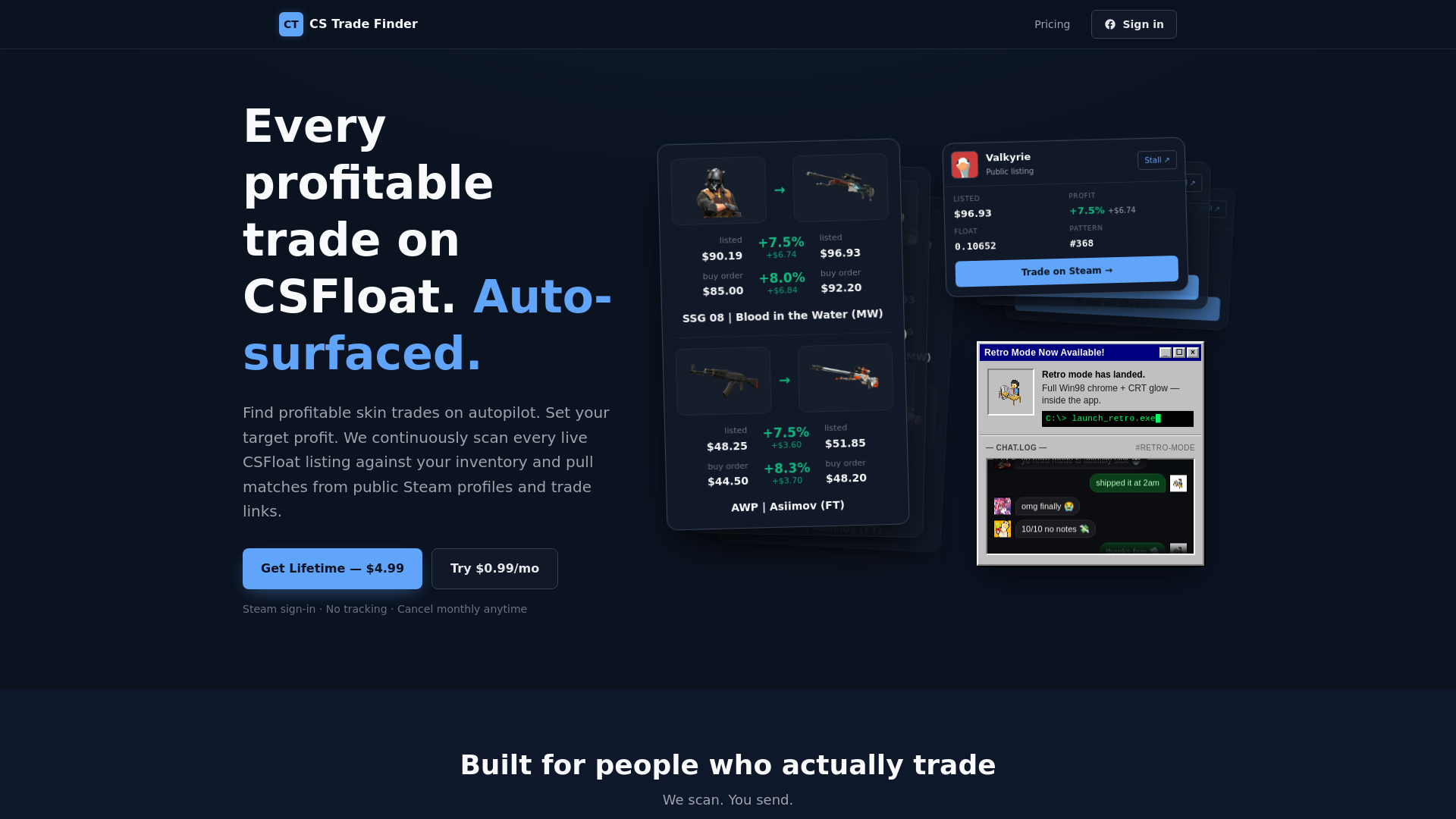 website screenshot of https://cstradefinder.com/