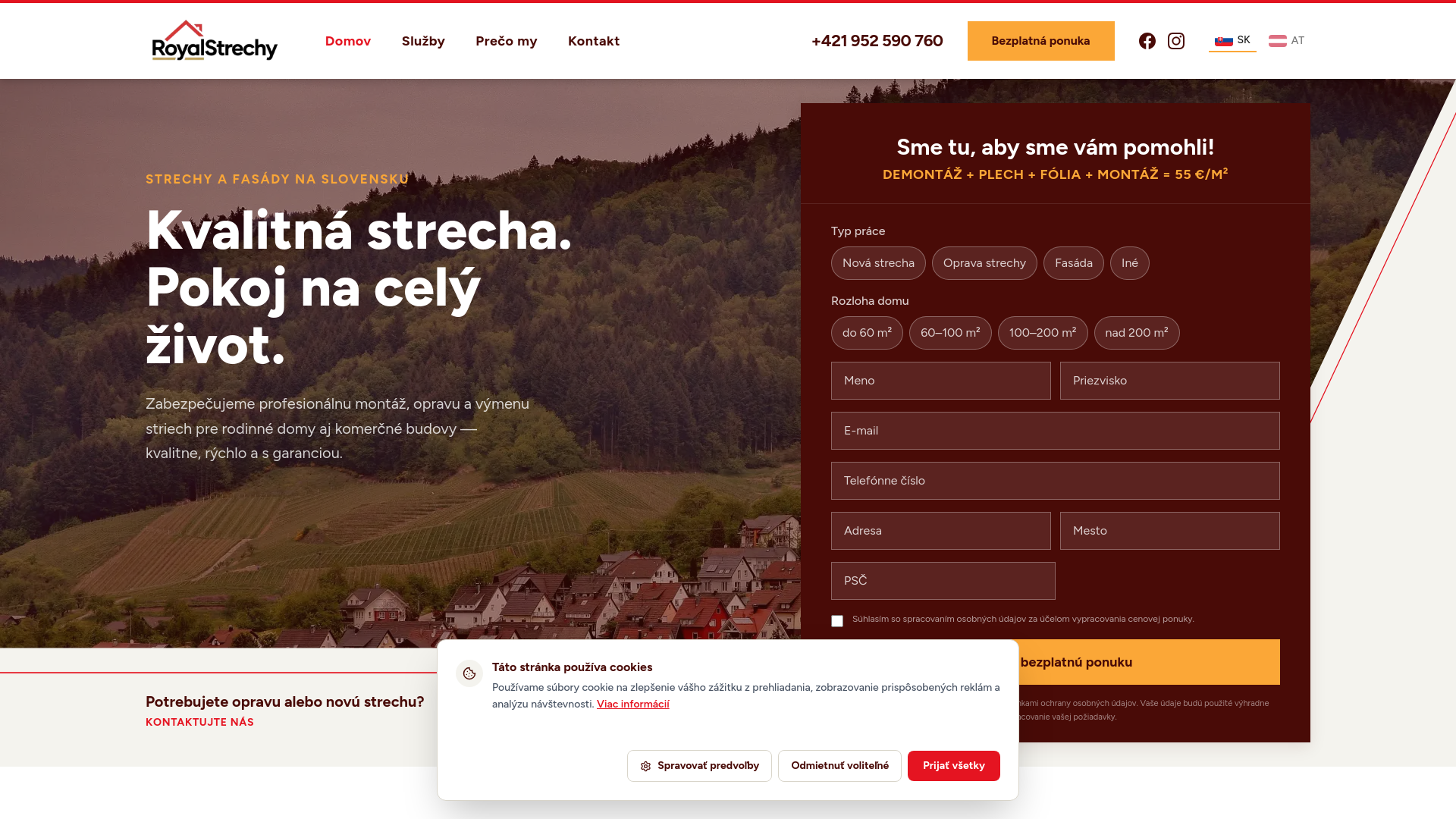 website screenshot of https://royalstrechy.sk