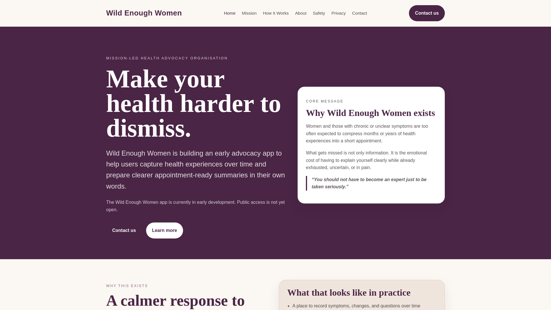website screenshot of https://wildenough.health/