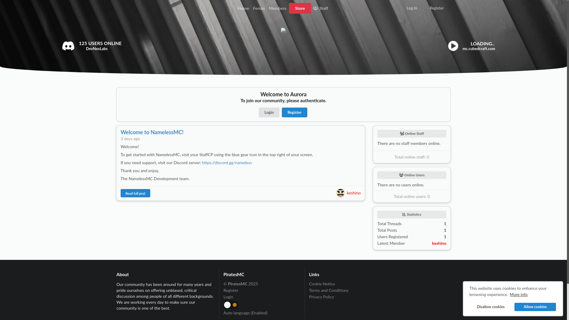 website screenshot of https://piratesmc.it/