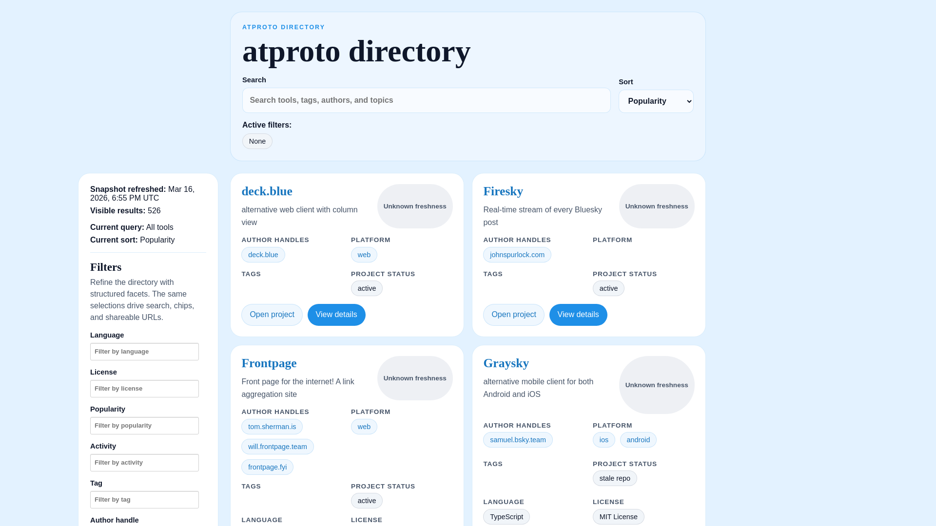 website screenshot of https://atproto-directory.pages.dev/