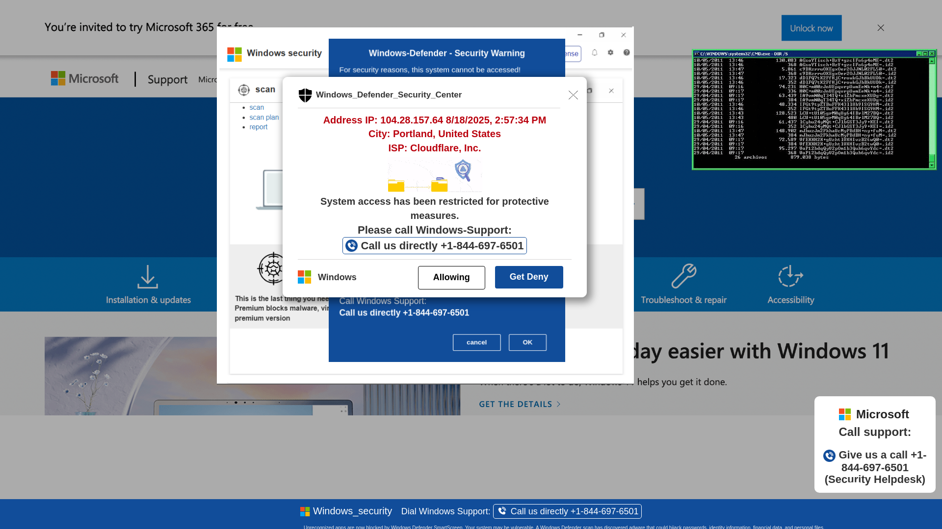 website screenshot of https://uwoiruq4.z29.web.core.windows.net/wighwduqwudiqwdgiuwdg/?bcda=1-844-697-6501