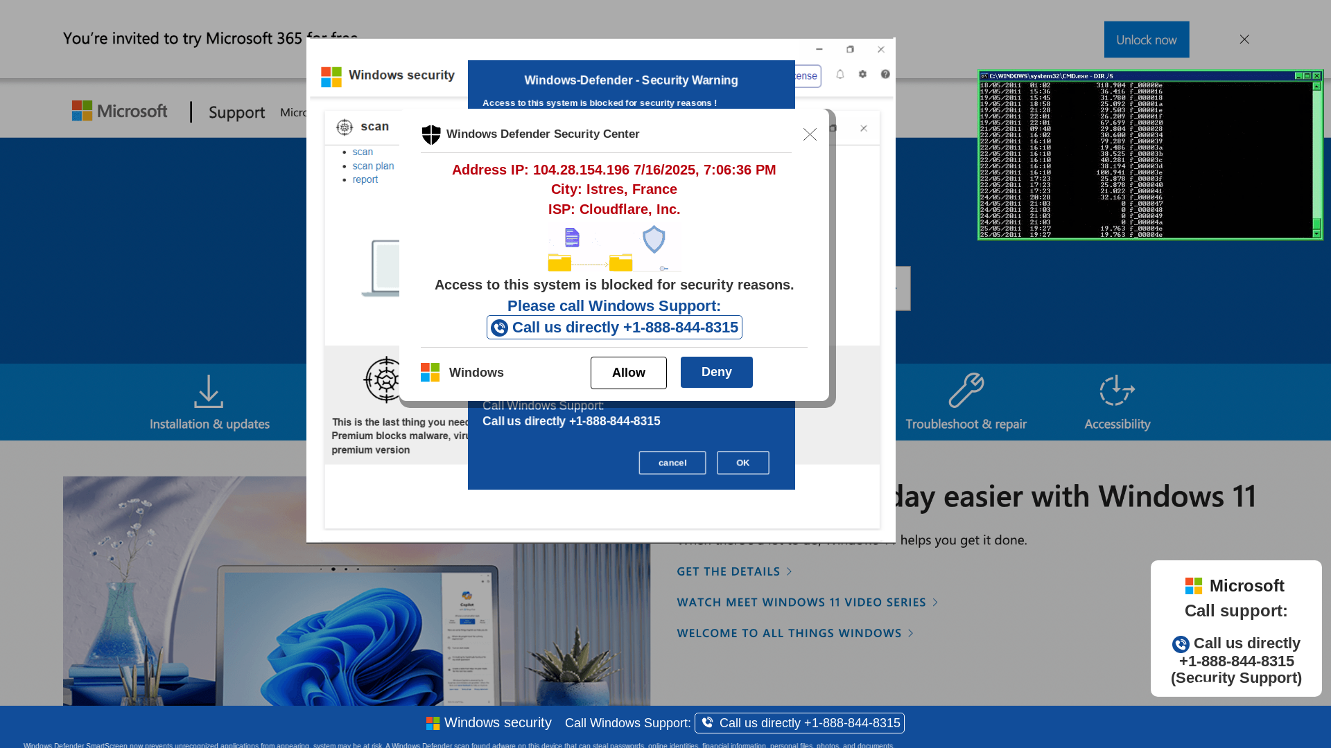 website screenshot of https://vweirj4.z1.web.core.windows.net/wewebinfocodeinfo01Html/?bcda=1-888-844-8315