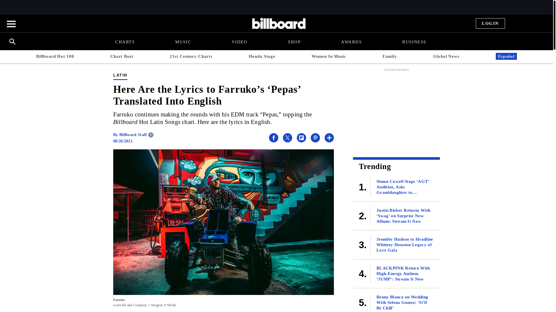 website screenshot of https://www.billboard.com/music/latin/farruko-pepas-lyrics-translated-english-9620599/