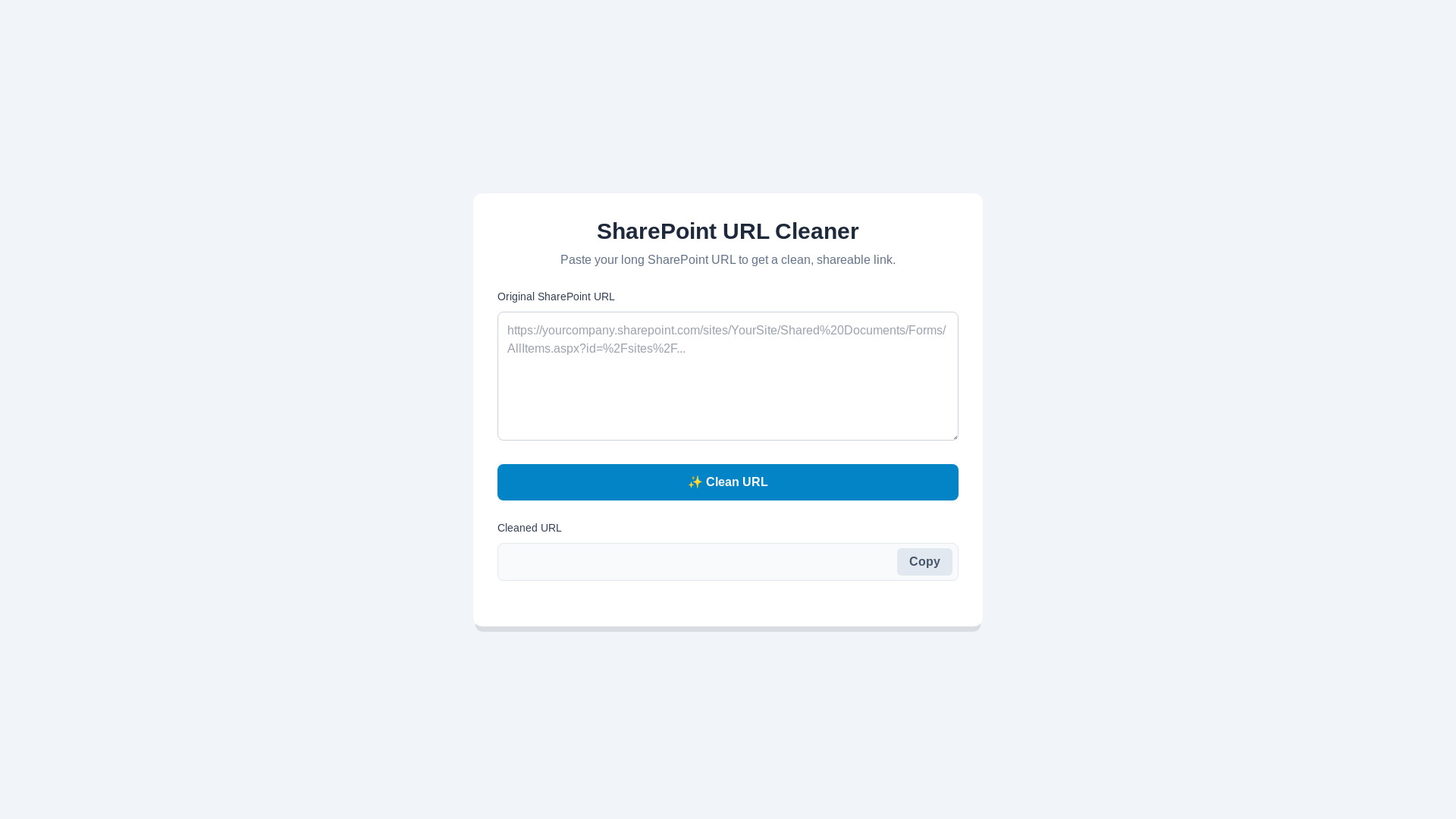 website screenshot of https://cleansharepointurl.com/