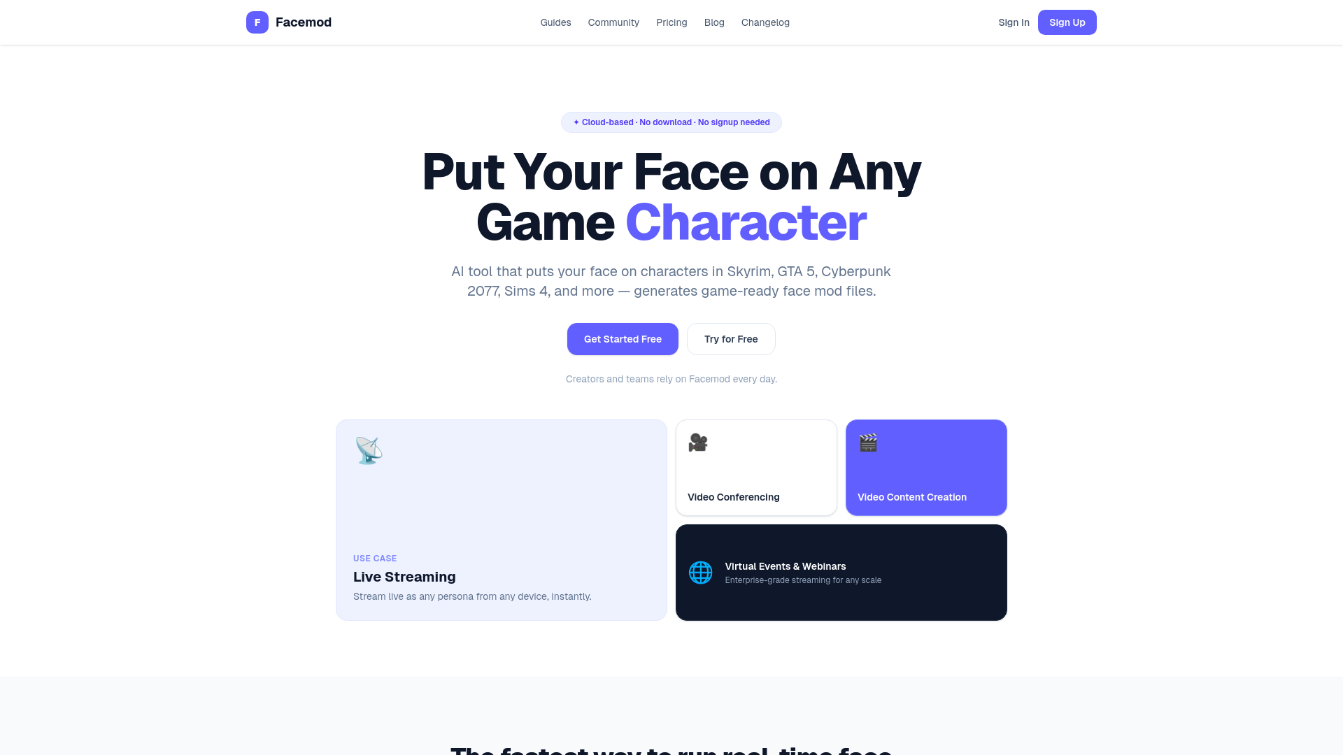 website screenshot of https://facemod.org/