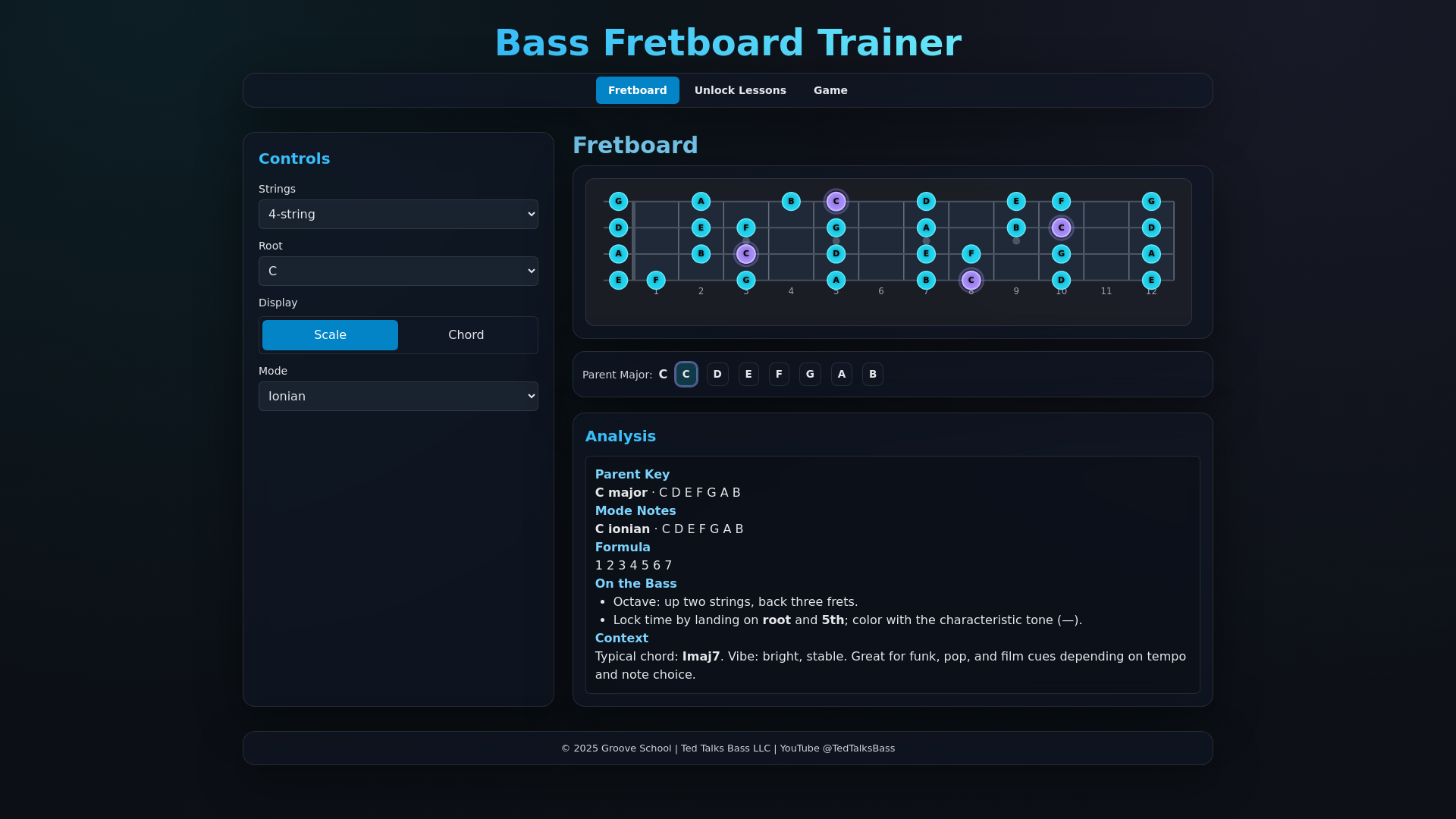 website screenshot of https://bass-fretboard-mastery.pages.dev/