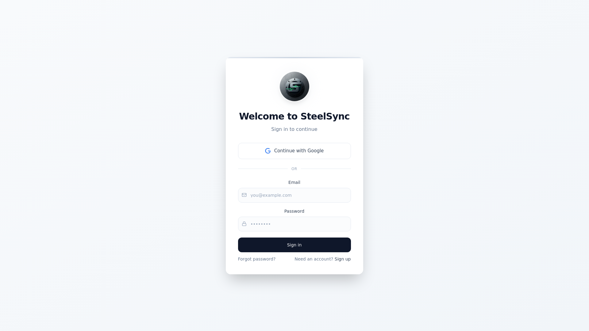 website screenshot of https://steelsync.app/