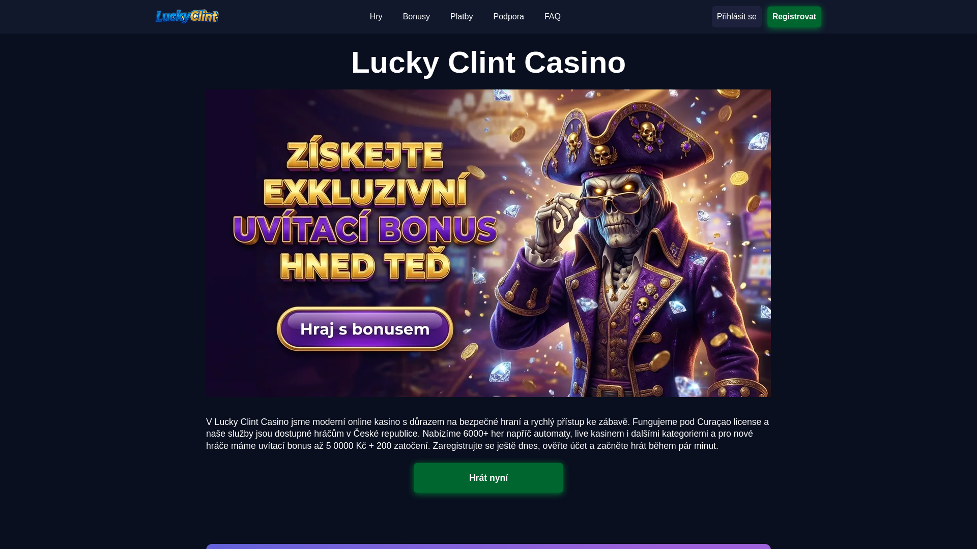 website screenshot of https://luckyclint.cz/