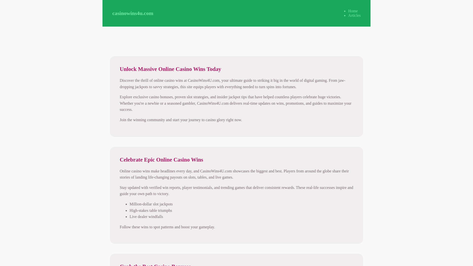 website screenshot of https://casinowins4u.com/