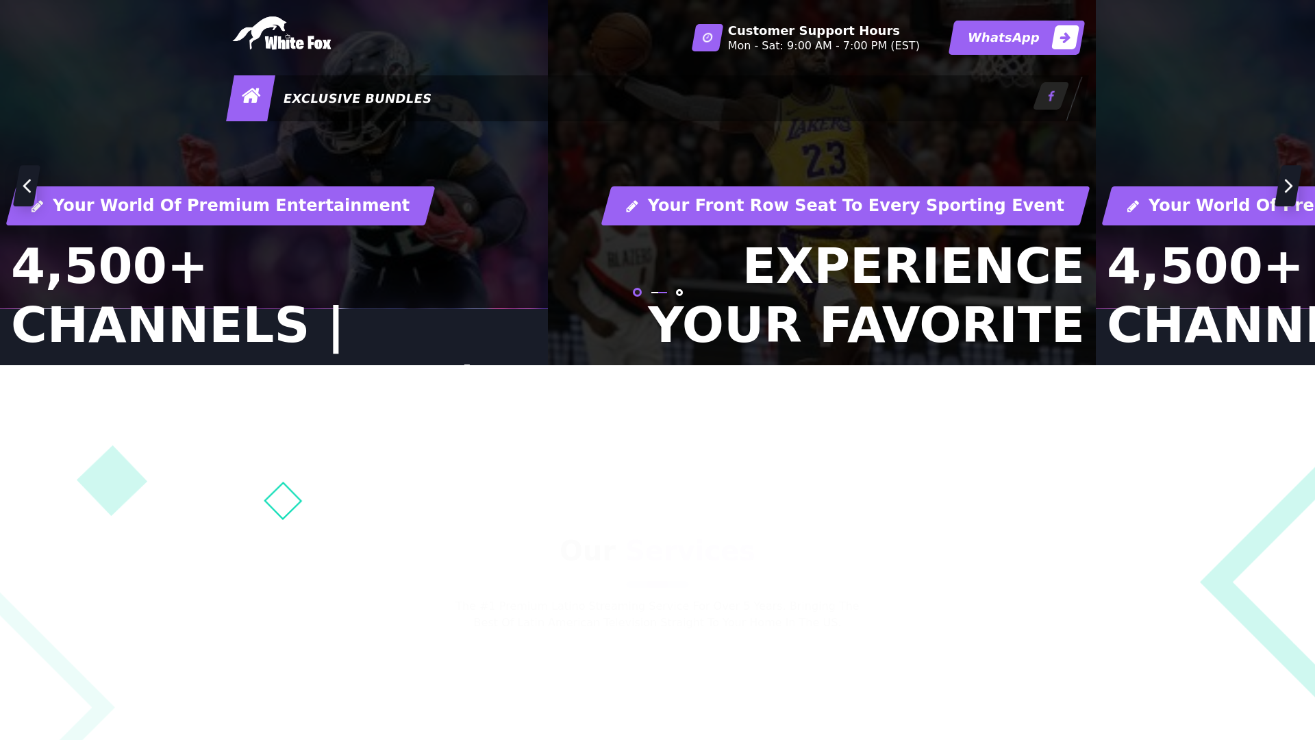 website screenshot of https://whitefoxiptv.com/