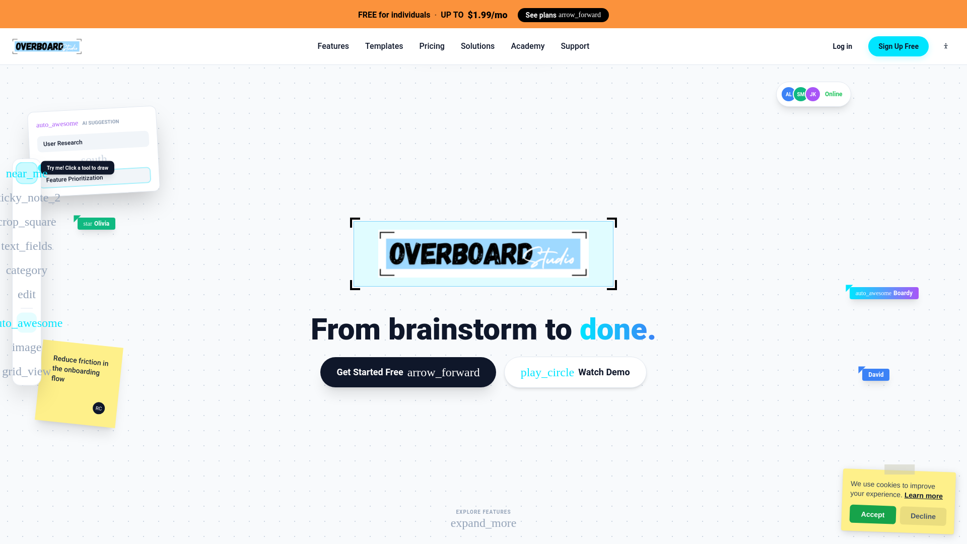 website screenshot of https://overboard.studio/