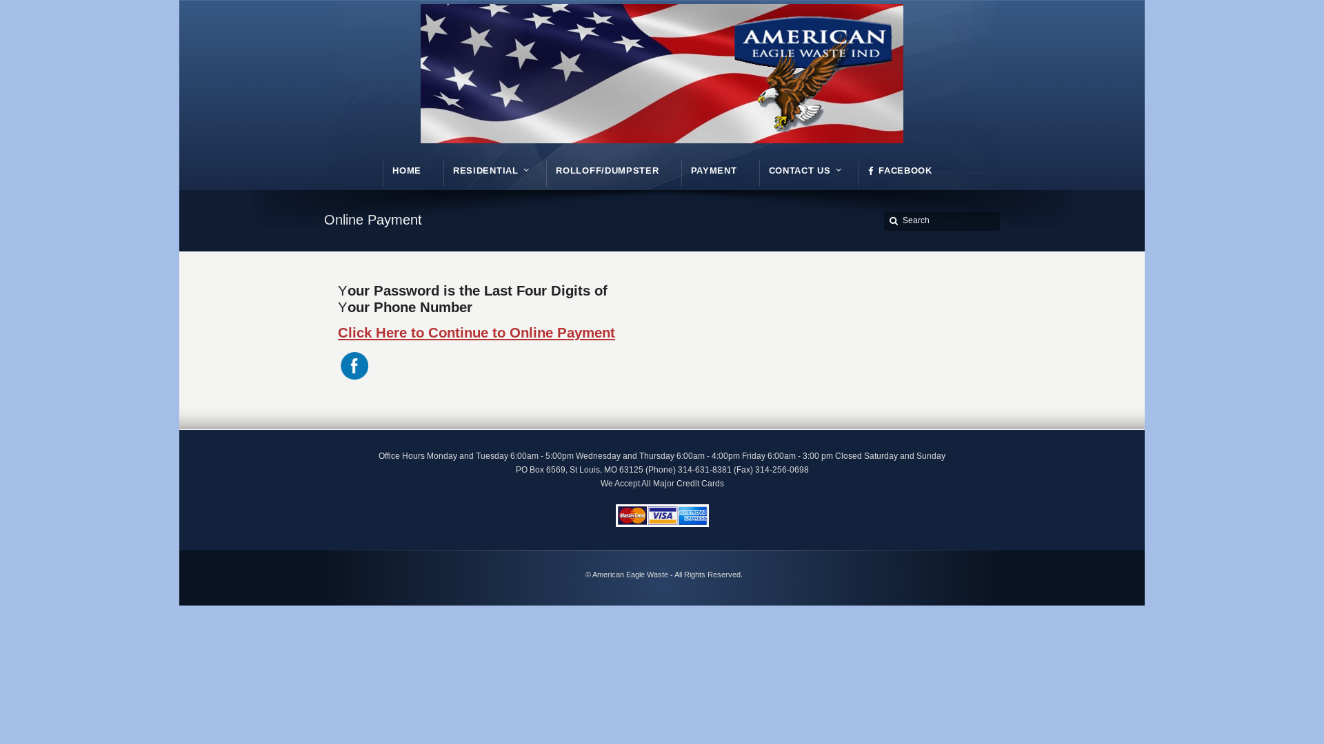 website screenshot of https://www.americaneaglewaste.com/online-payment/