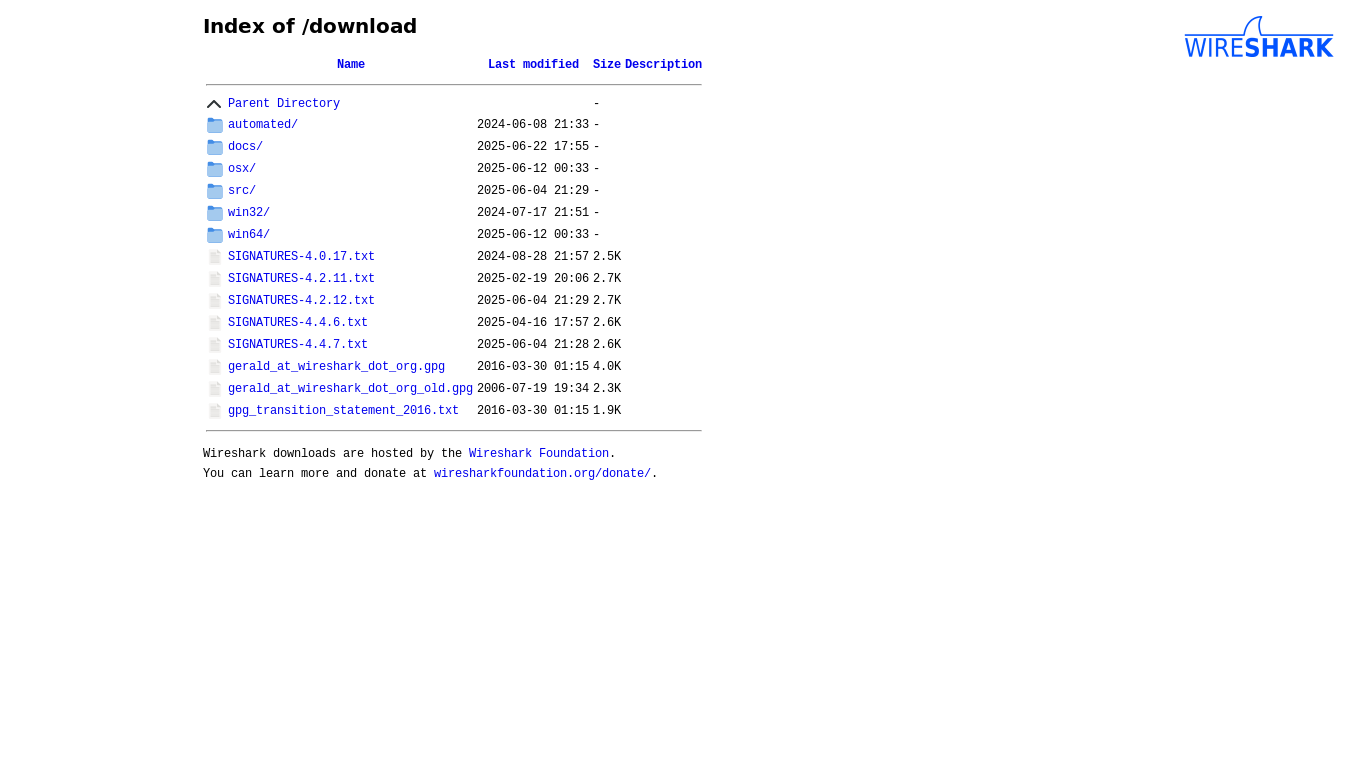 website screenshot of https://2.na.dl.wireshark.org/