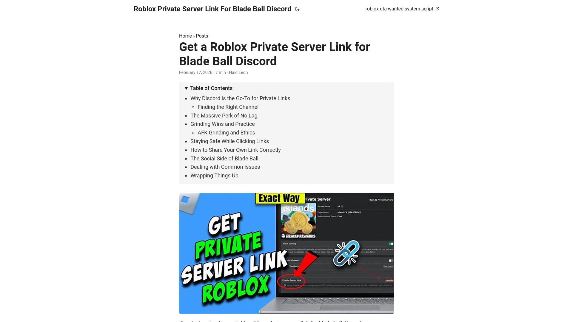 website screenshot of https://roblox-private-server-link-for-blade-ball-discord.pages.dev/